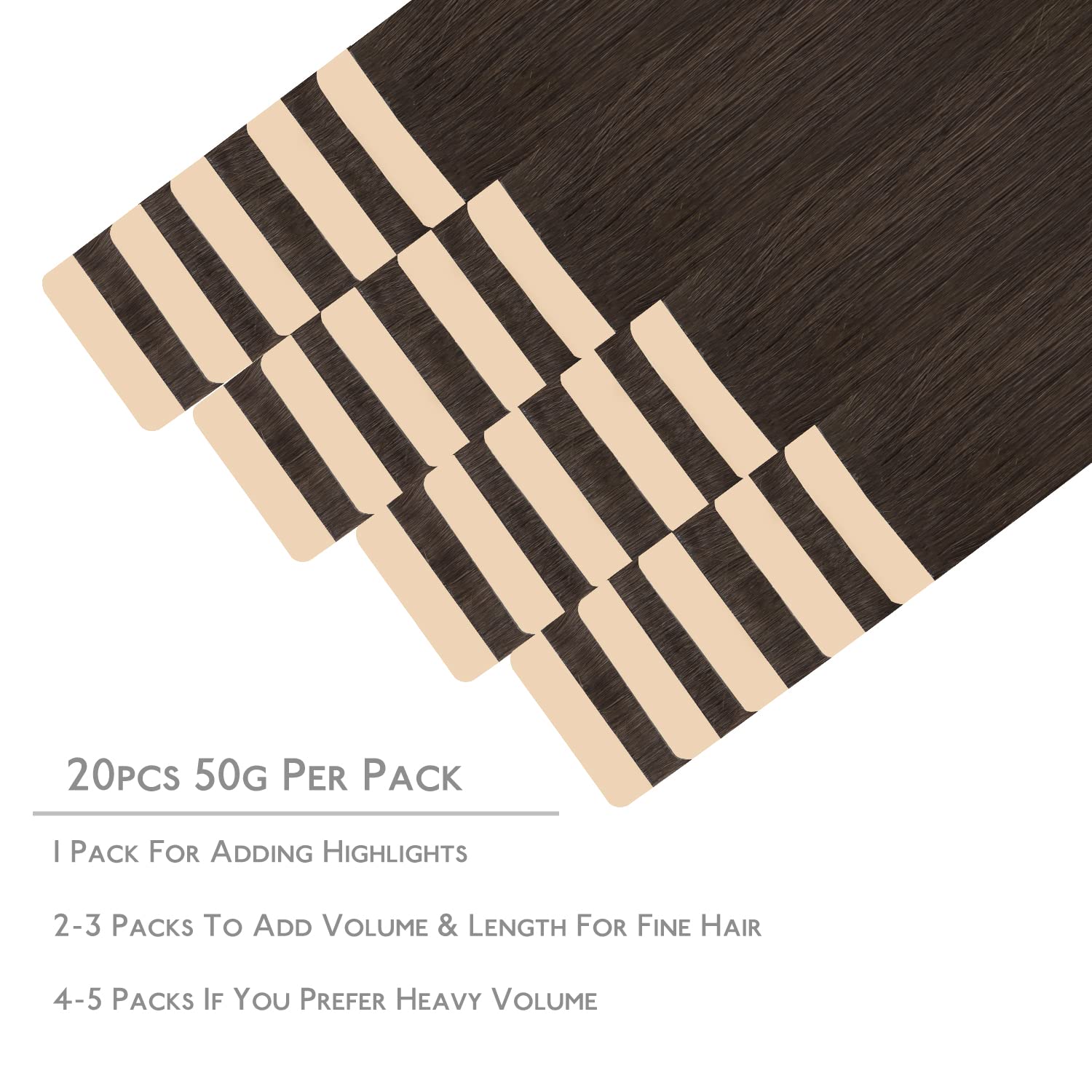 Wennalife Tape In Hair Extensions Human Hair, 20Pcs 50G 24 Inch Light Dark Brown Remy Hair Extensions Straight Human Hair Tape I
