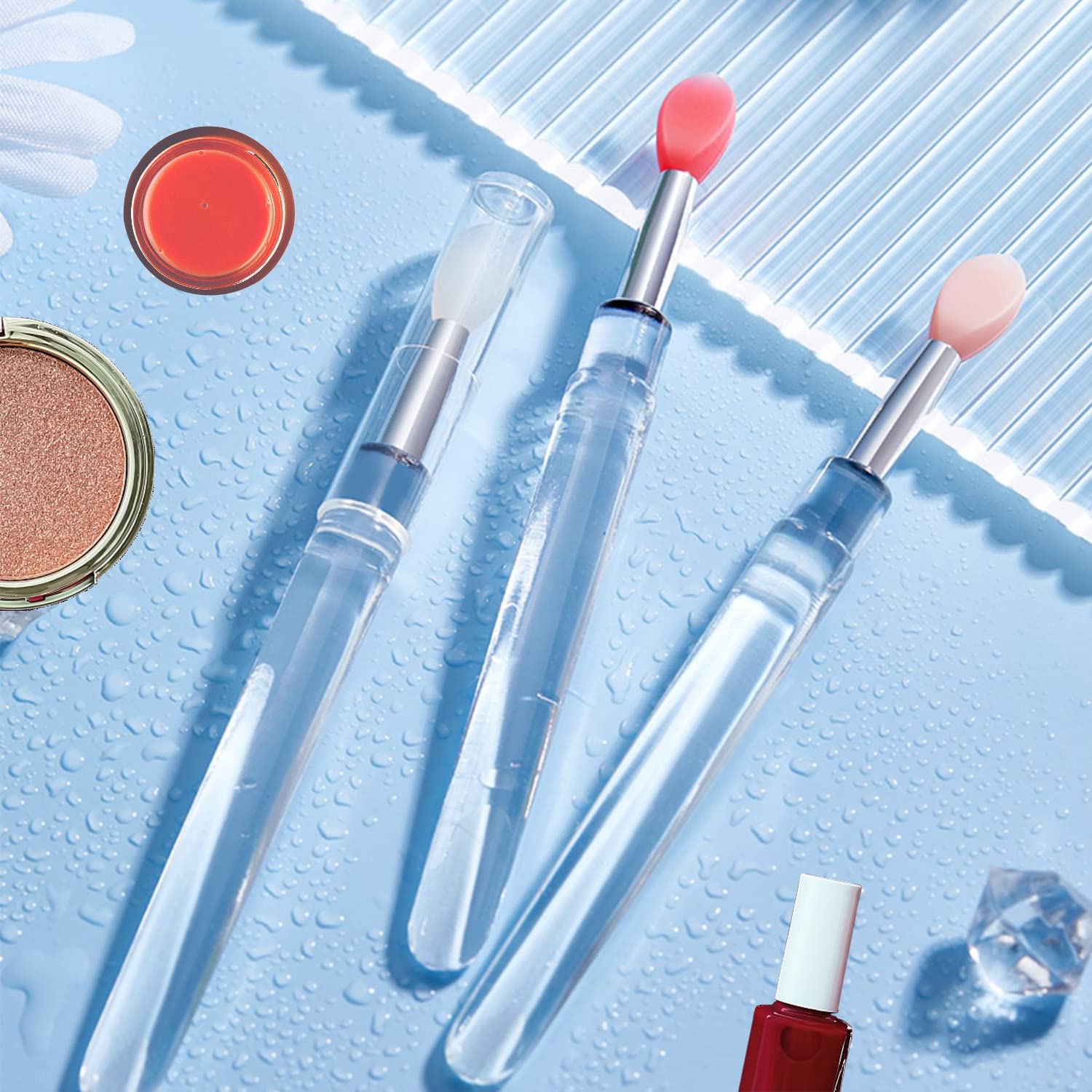 Lip Brush, 6Pcs Silicone Lip Applicator Reusable Lip Mask Applicator, Silicone Lip Brush Retractable Lip Gloss Balm Applicator E