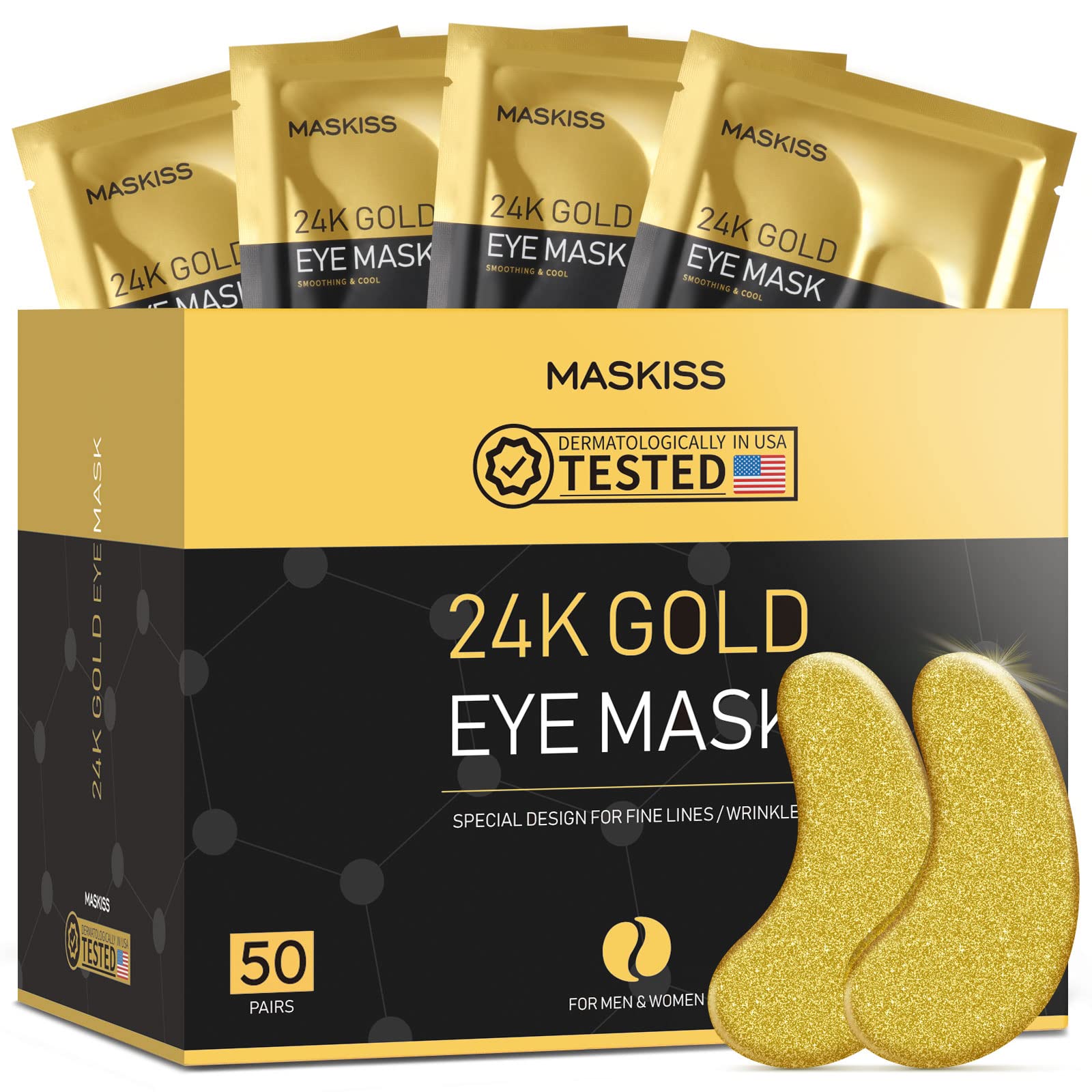 Maskiss 24k Gold Under Eye Patches (50 Pairs), eye mask, Collagen Skin Care Products, Eye Patches for Puffy Eyes, eye masks for 