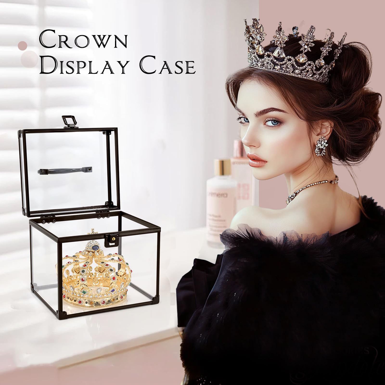 Costravio Clear Makeup Case Crown Box Toiletry Organizer Case Transparent Train Case with Latches Travel Artists Display Case fo