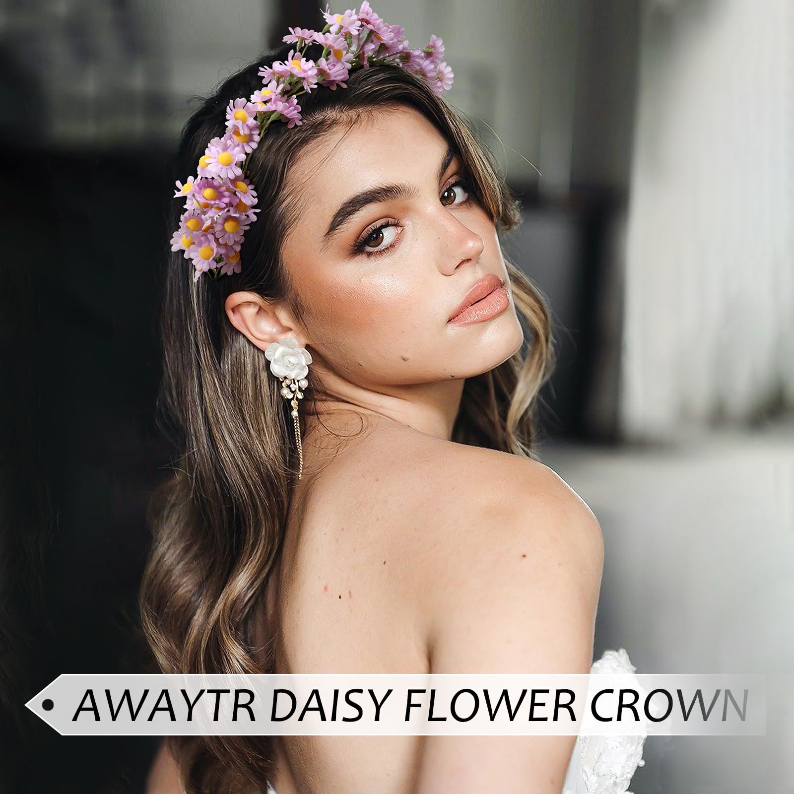Awaytr Flower Hippie Floral Crown - Boho Sunflower Headband For Women, Hippie Costume And Hair Accessories (Purple)