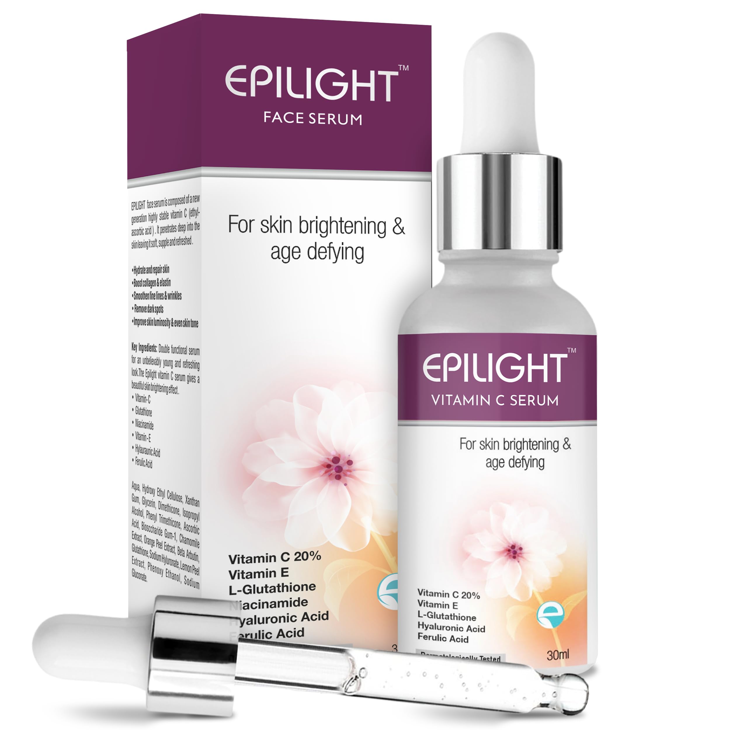 Epilight Vitamin C Face Serum 30Ml | Pure LAscorbic Acid With Vitamin E | Brightening Serum For Dark Spots, Dull Skin & Uneven 
