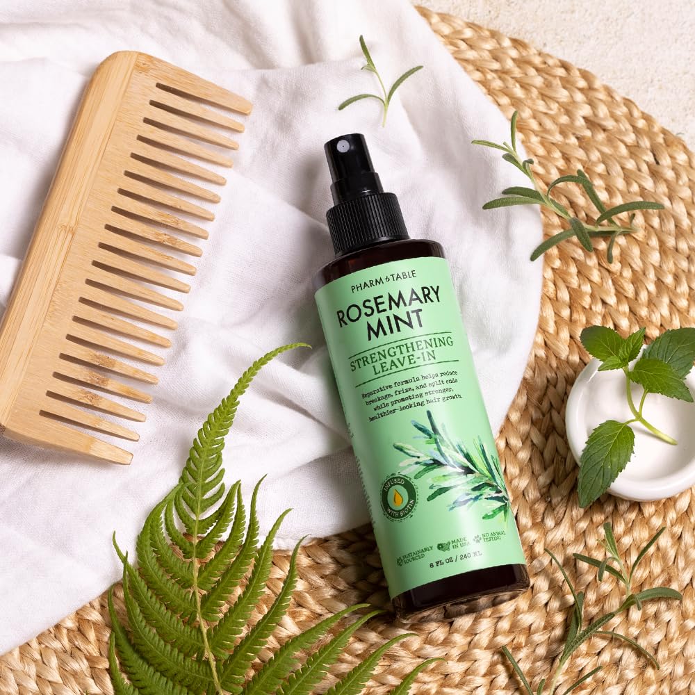 PHARM TO TABLE Rosemary & Mint Leave-In Conditioner - Nourishes, Detangles and Purifies the Scalp, Made With Frizz-Fighting Form