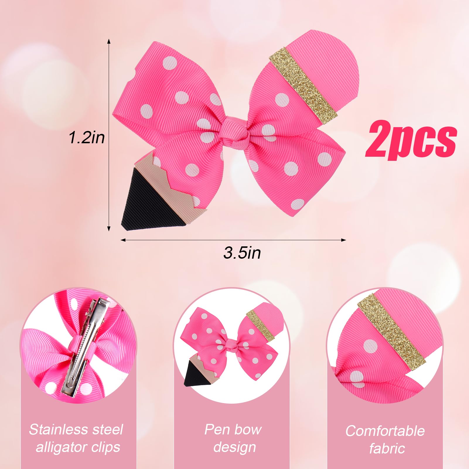 Vodolo 2Pcs Back To School Hair Bows For Girls,Funny Pencil Bow Hair Clip,Cute First Day Of School Supplies,School Hair Accessor