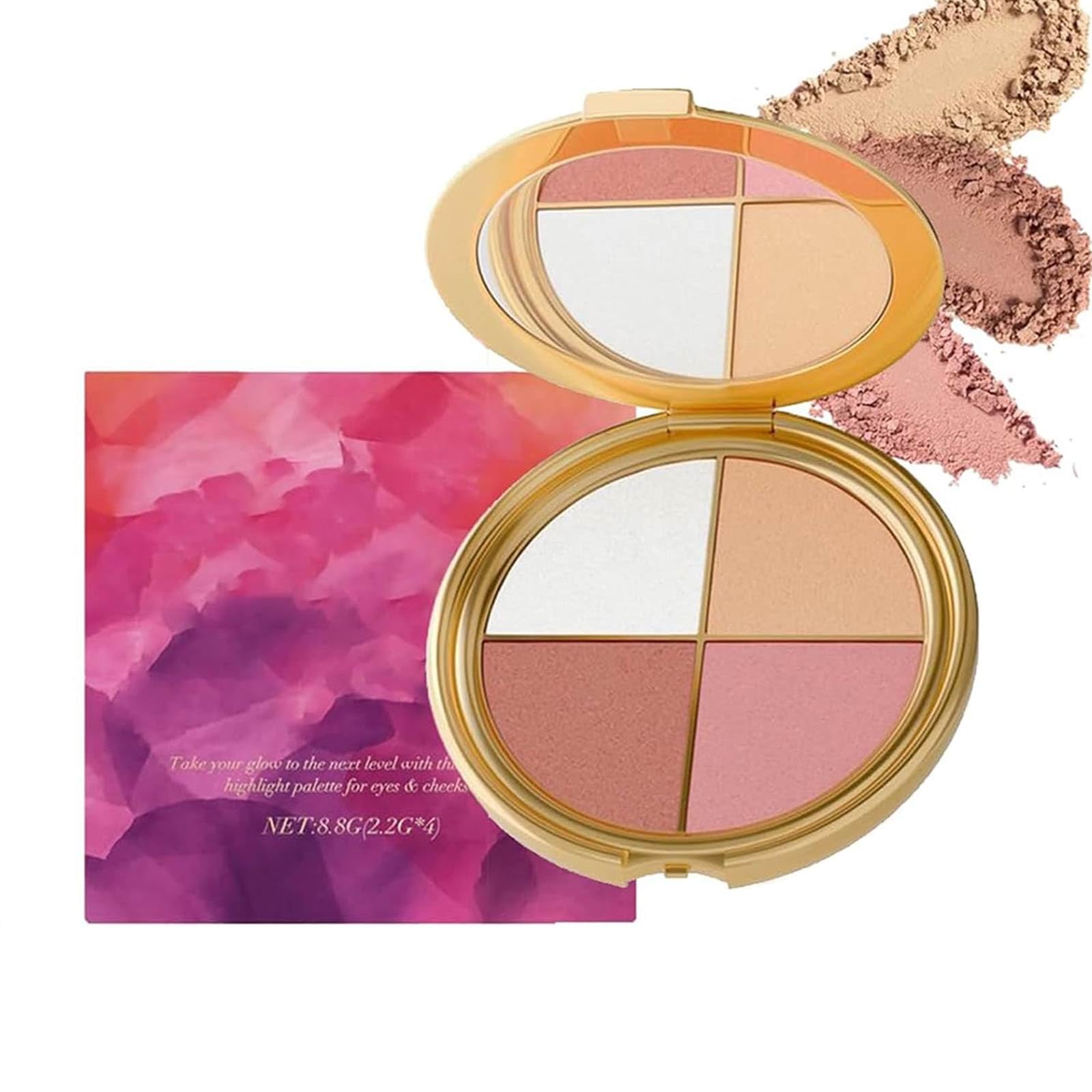 Eye & Cheek Palette, Eyeshadow and Highlighter Makeup, 4In1Makeup Palettes Kit, Highlighting Eye & Cheek & Glow Blush & Natura