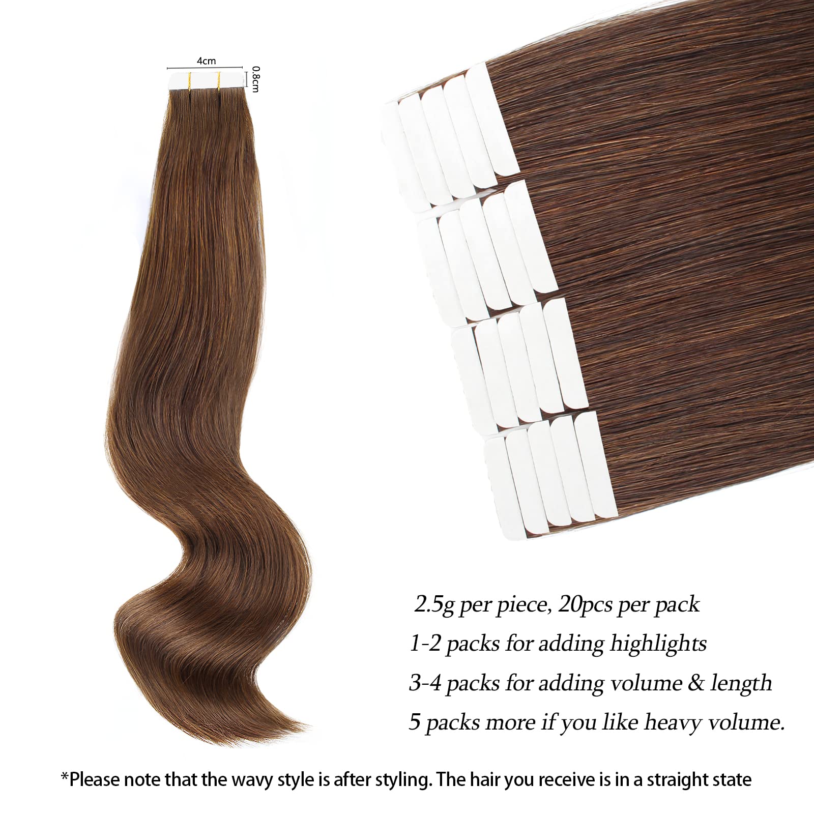 Abh Amazingbeauty Hair Semi-Permanent Real Remi Remy Hair Tape Extensions 50G 20Pcs Tape Attached Skin Weft Invisible Seamless R
