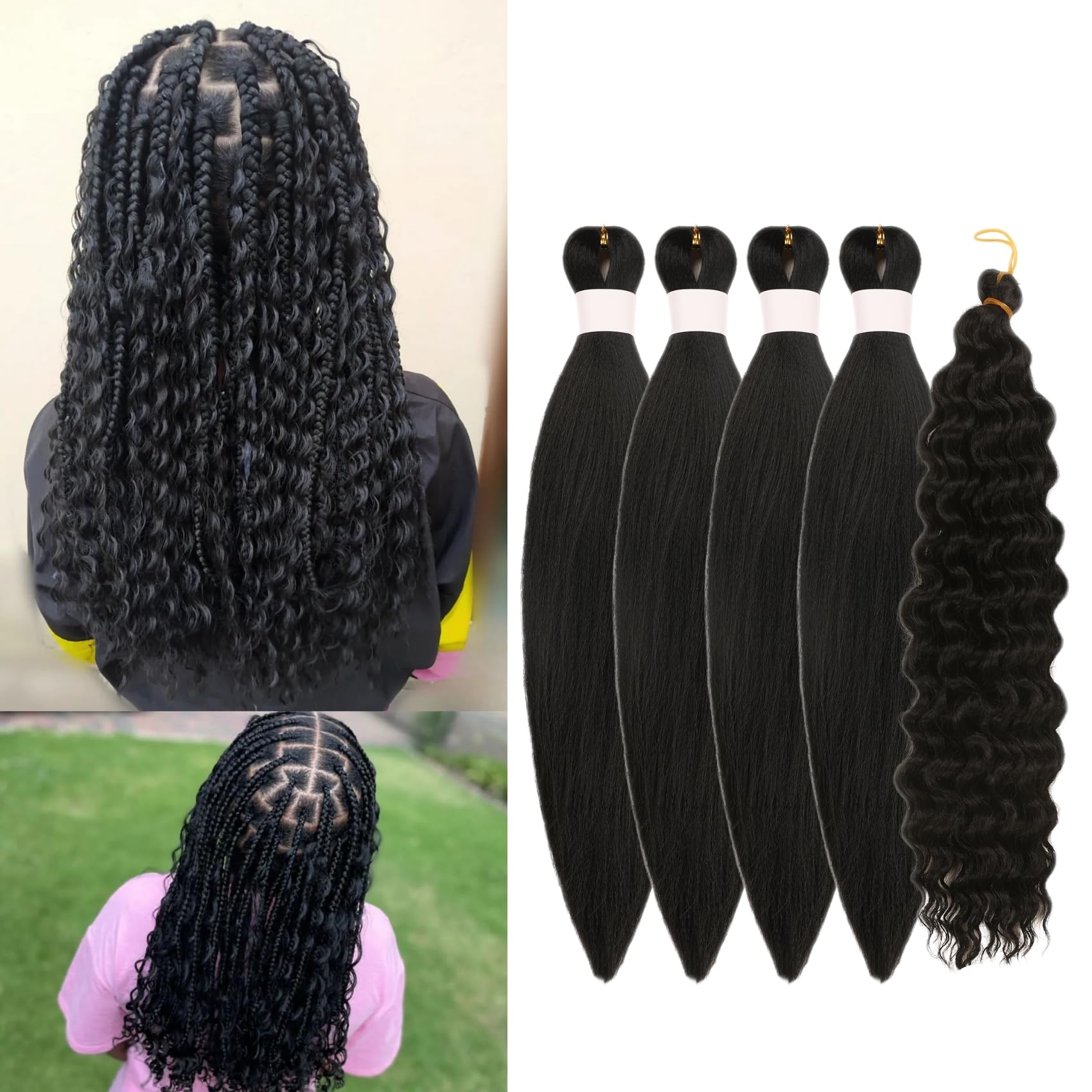 Black Braiding Hair for Boho Bob Braids Short Synthetic Prestretched EZ Braiding Hair 16Inch Deep Wave Curly Boho Crochet Hair f