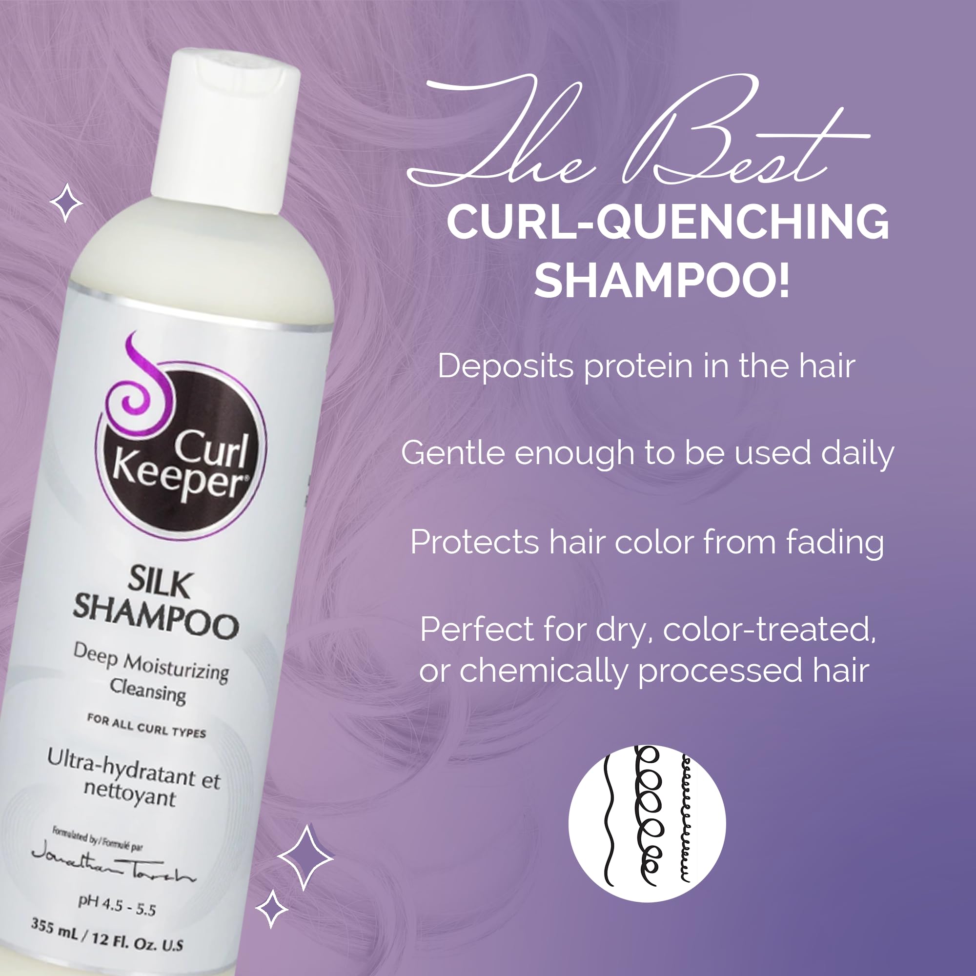 Curl Keeper Silk Shampoo For Curly Hair, 12 Fl Oz - Deep Moisturizing & Cleansing Daily Hair Shampoo With Silk Amino Acids For A