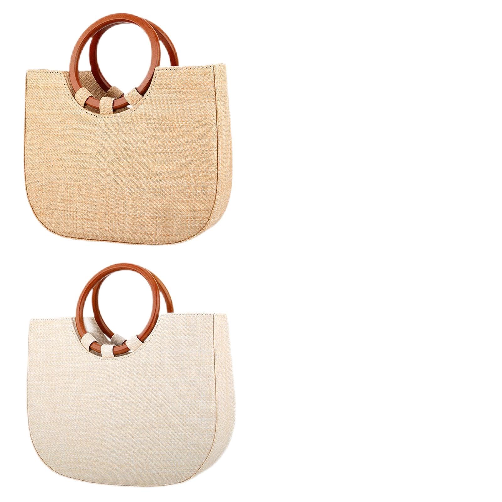 Snappsy Woven Tote Bag Lightweight Summer Beach Handbag For Dating Makeups Cellphone Beige