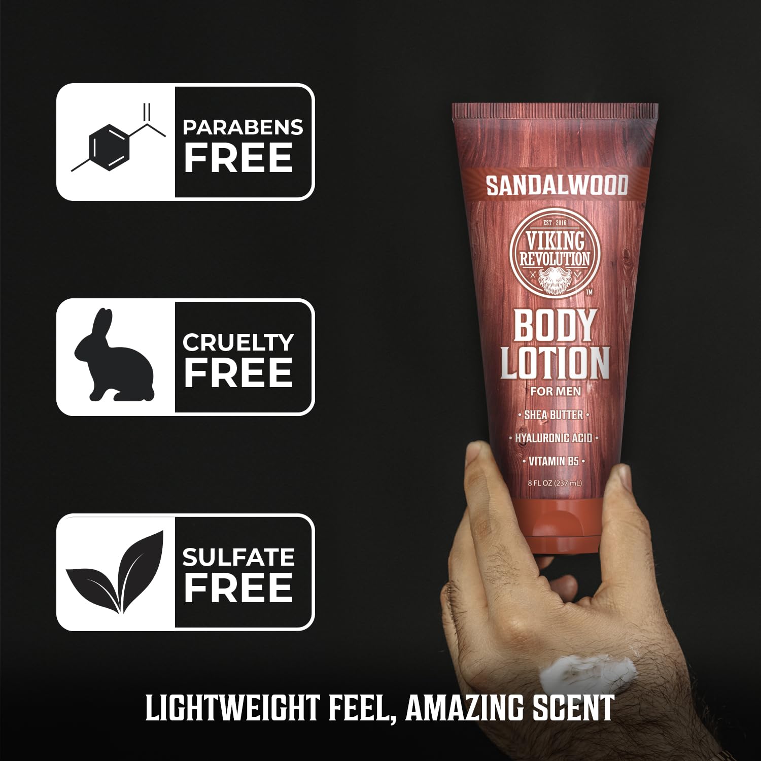 Viking Revolution Sandalwood Body Lotion For Men - Mens Lotion For Dry Skin With Shea Butter, Hyaluronic Acid And Vitamin B5 - N