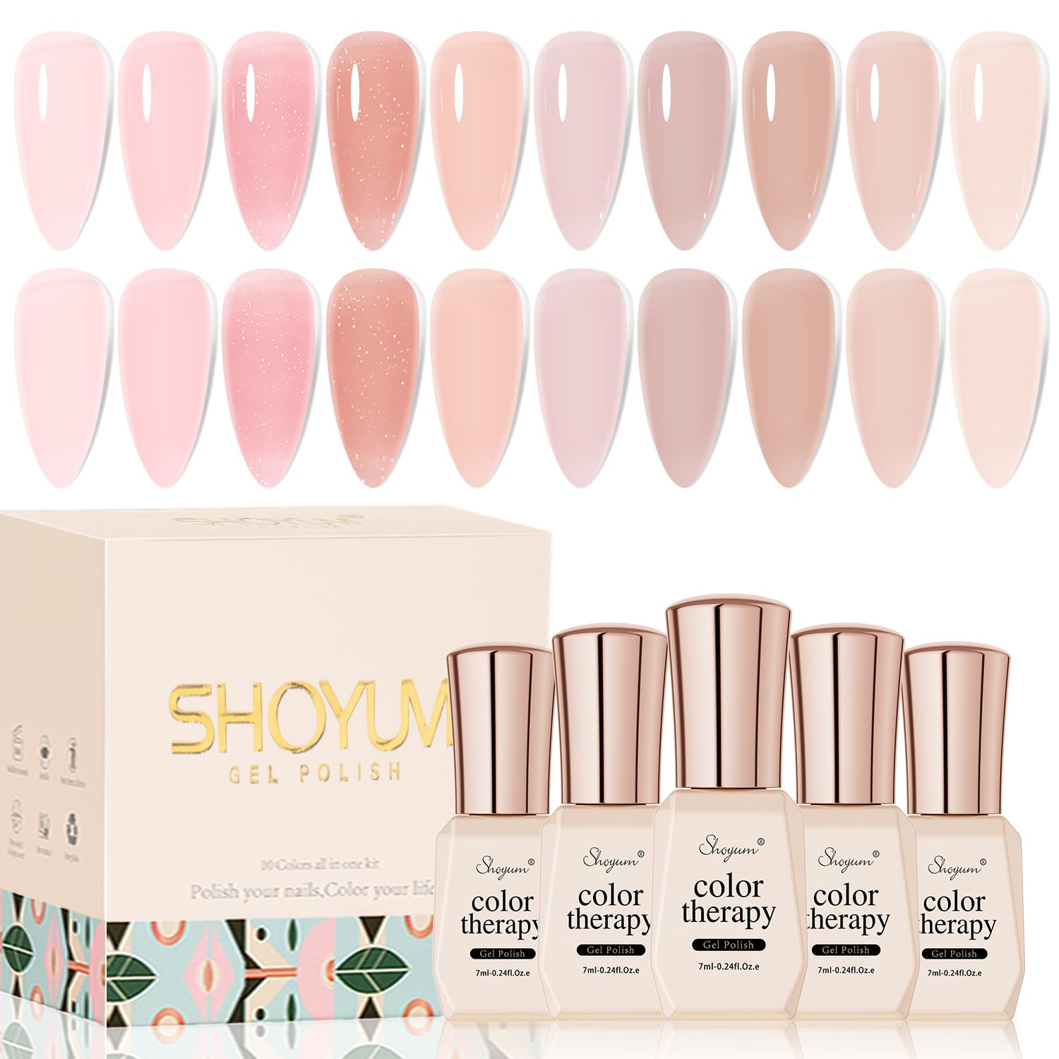 SHOYUM 10-Color Gel Nail Polish Set with UV LED Soak Off Gel Polish Home Manicure Kit