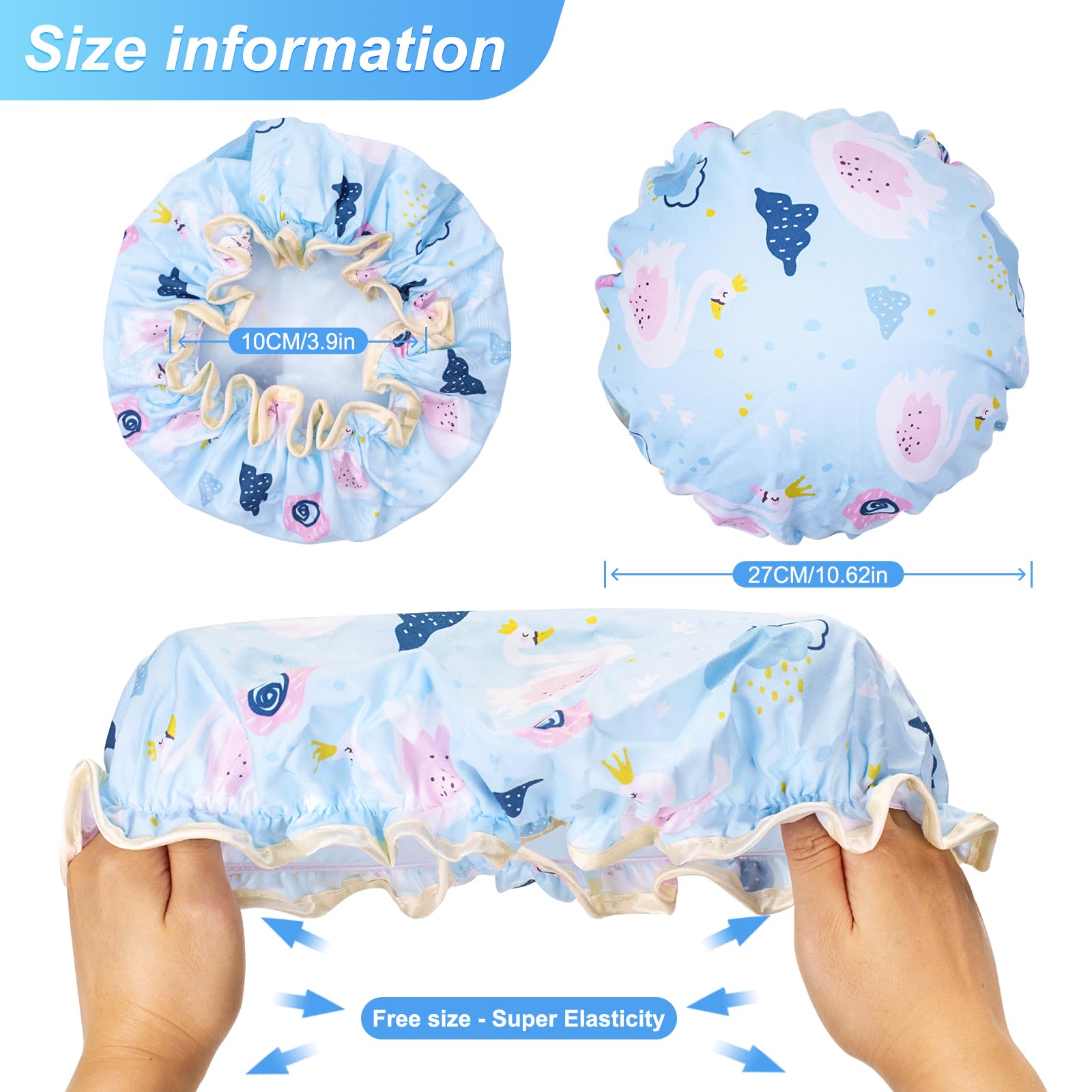 G2Plus Shower Cap, 2Pcs Reusable Bath Cap With Double Layer, Cute Cartoon Shower Cap With Elastic, Keep Hair Dry Shower Cap For