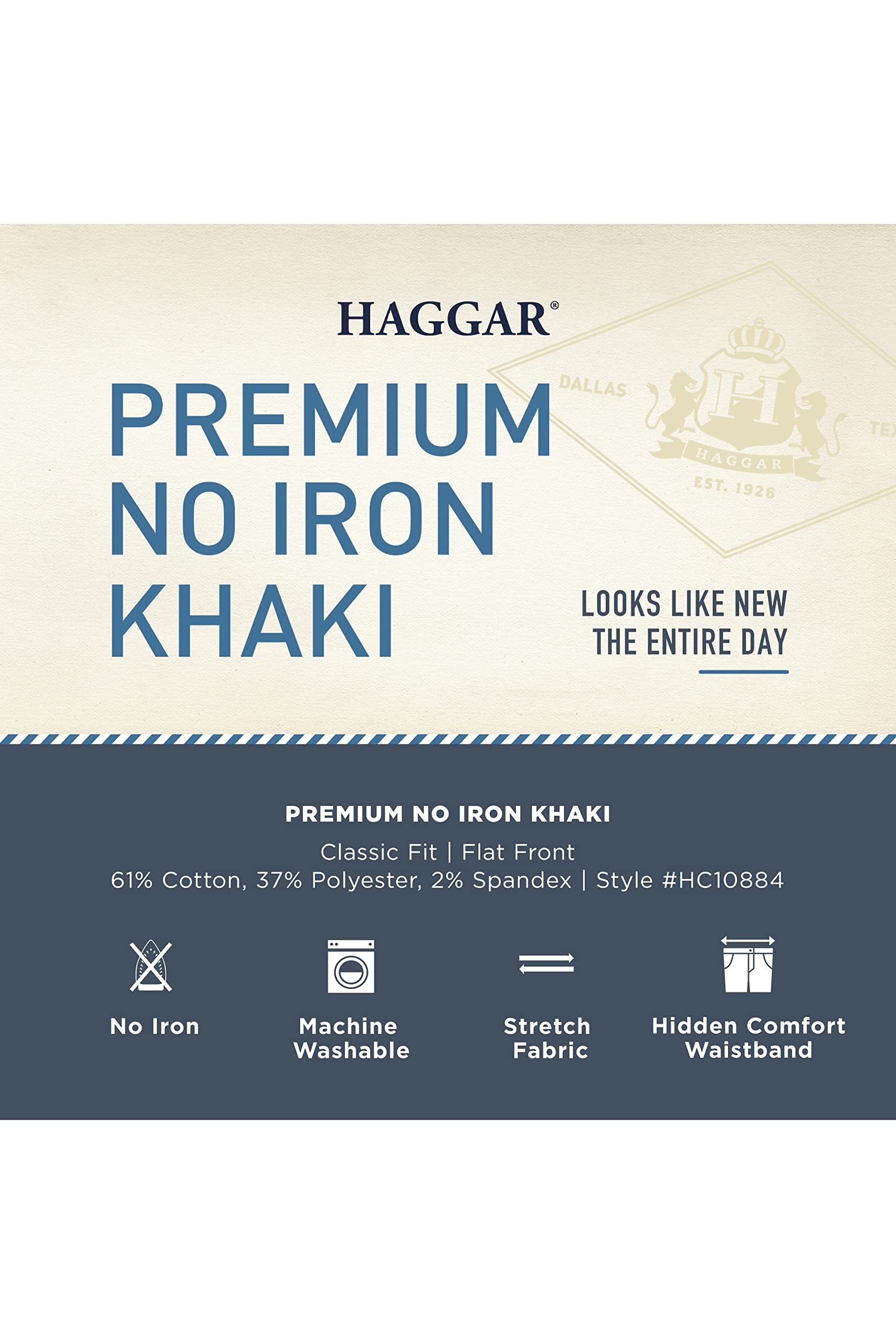 Haggar Mens classic Fit Flat-Front Hidden Expandable Waistband Premium No Iron Khaki, 36W x 32L - Sand