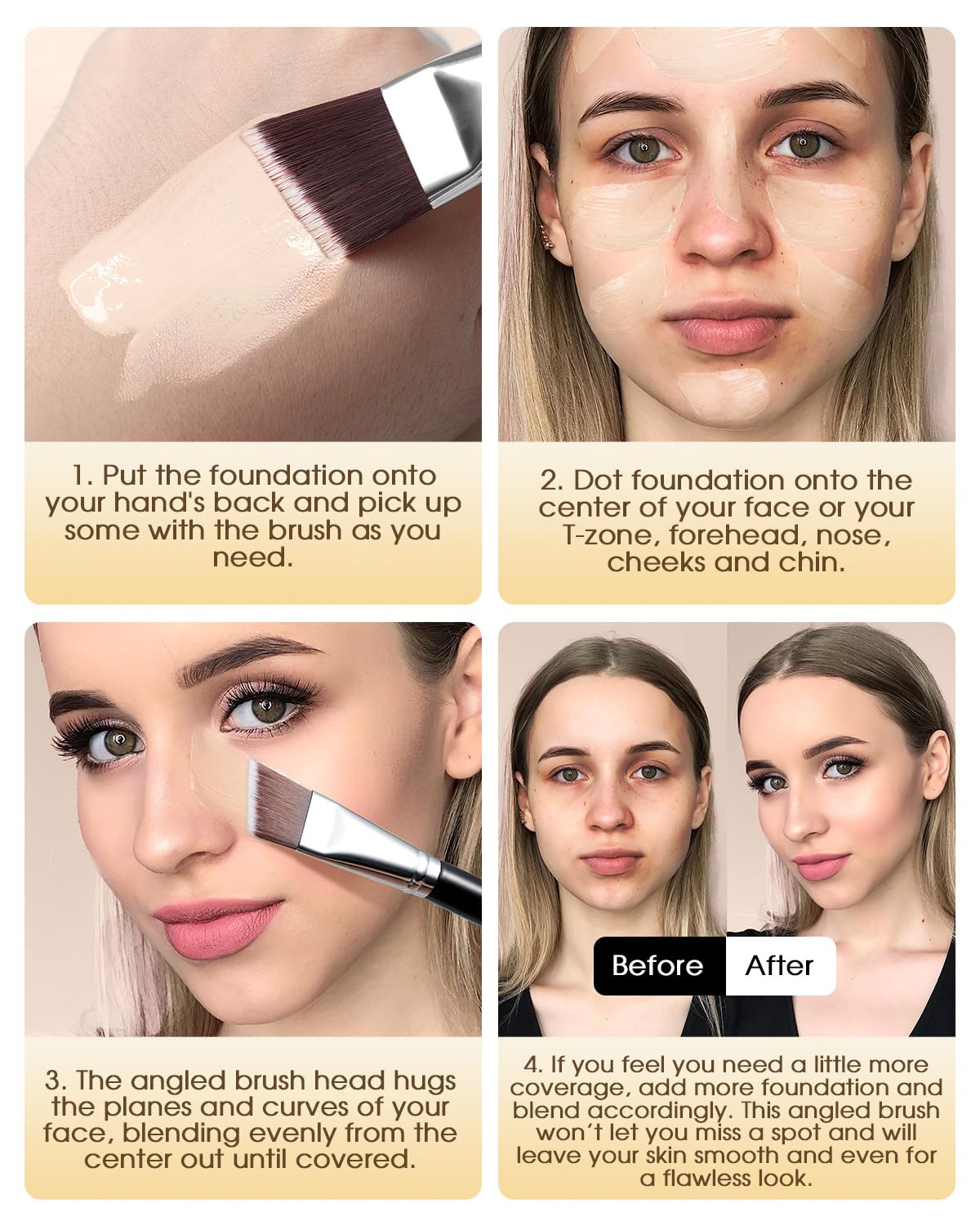 EIGSHOW Angled Flat Foundation Brush, Vegan Synthetic Bristles, Streak Free Application, Face Makeup Brush For Blending Liquid,