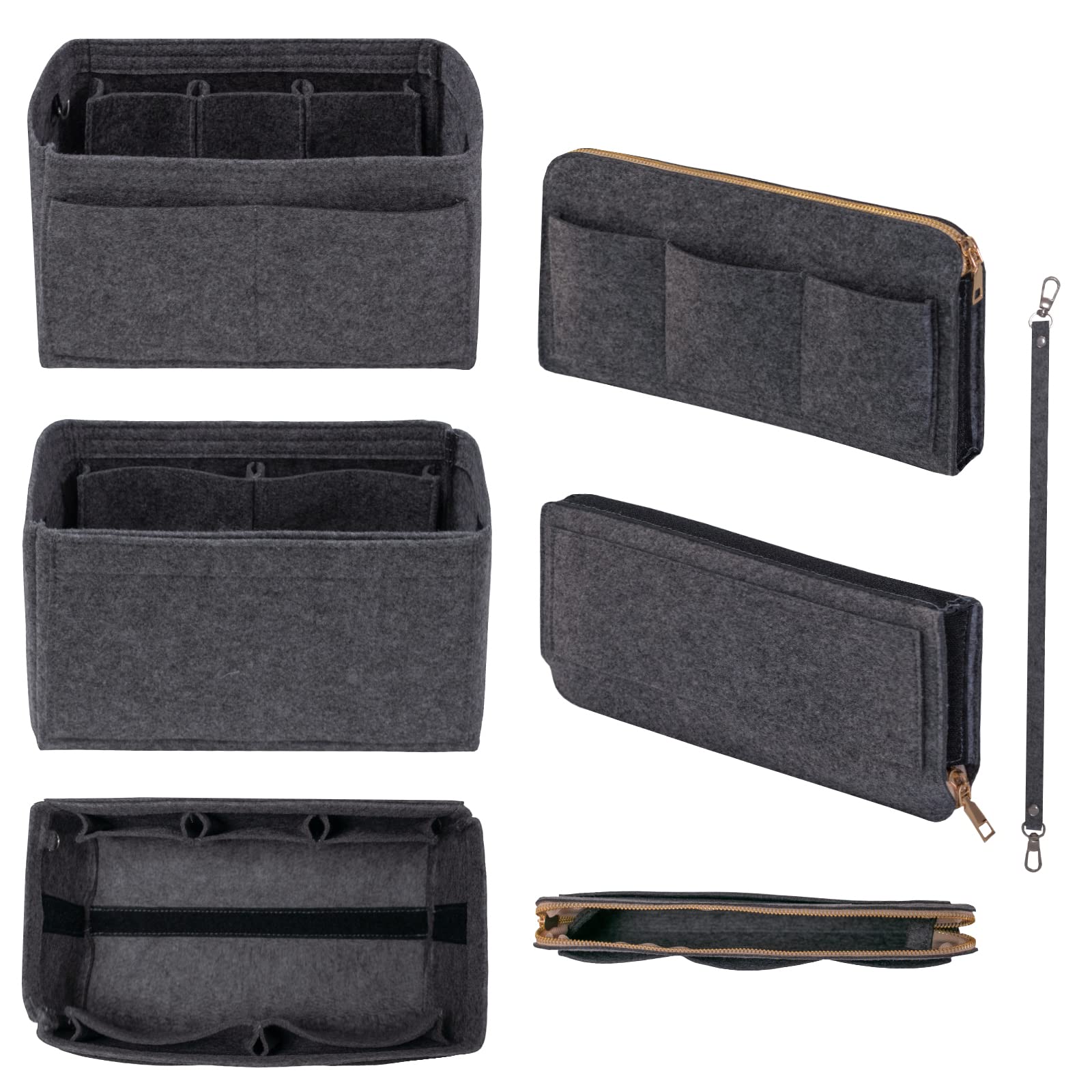 DailyPlus Purse Organizer Insert with Zipper Felt Bag Organizer for Tote Purse Grey Medium