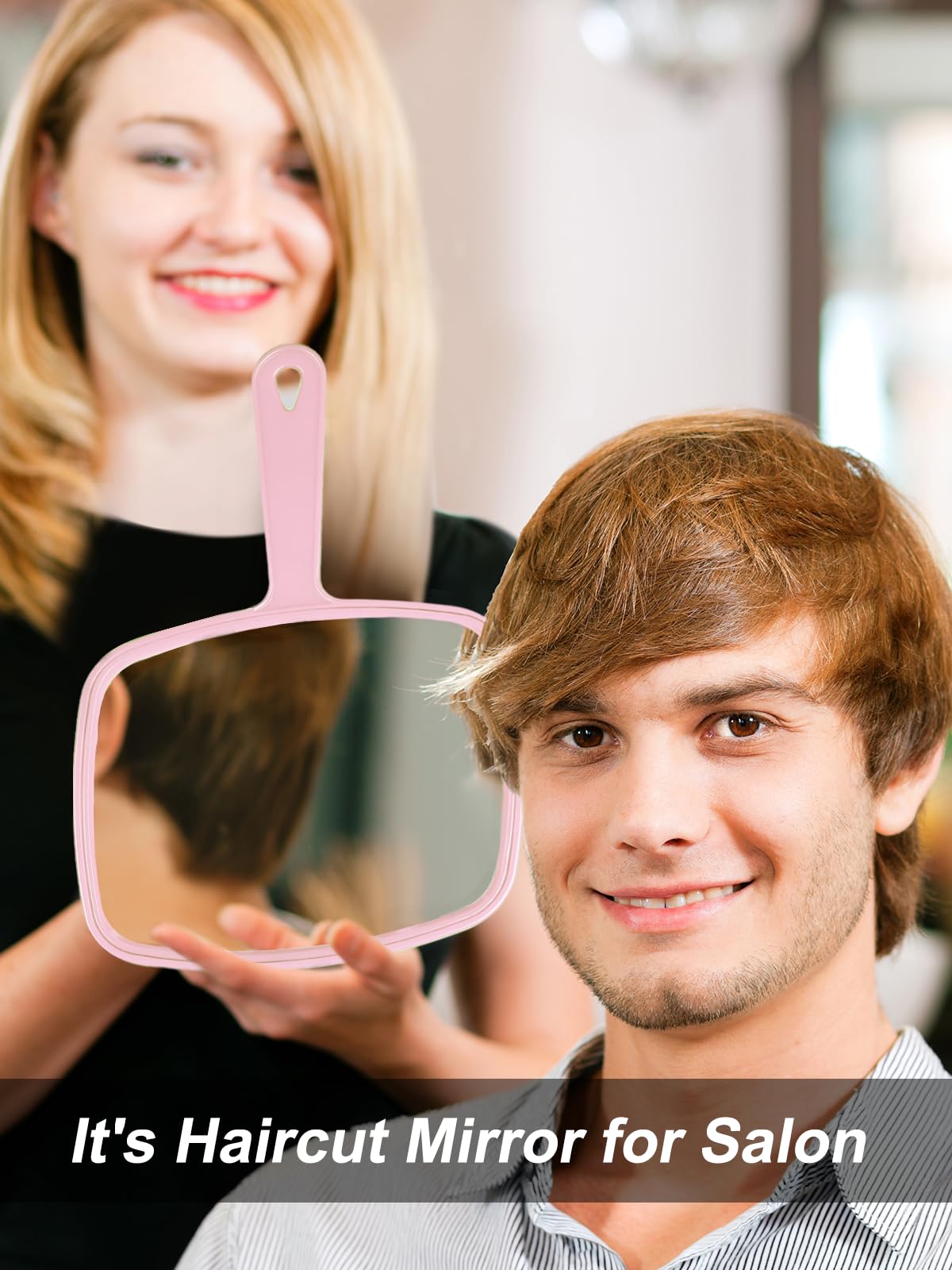 Gladmart Hand Mirror Salon Barber Hairdressing Handheld Mirror with Handle (Square Pink 7.4 x 10.3 inches)