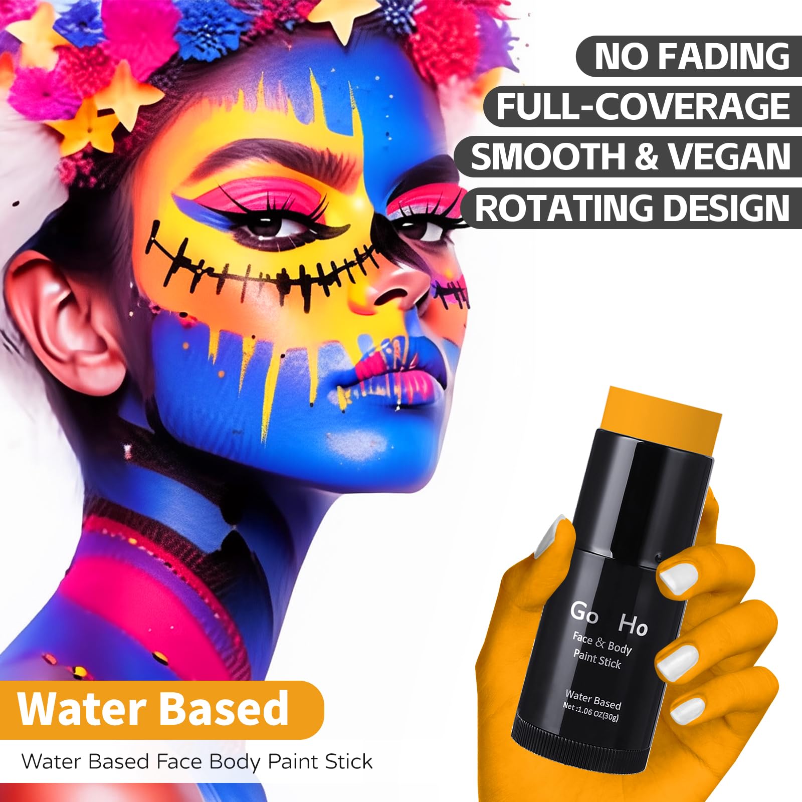 Go Ho Orange Face Paint Stick,Water Based Washable Face Body Paint Stick,Non-Toxic Full-Coverage Cream Body Paint For Adults Chi