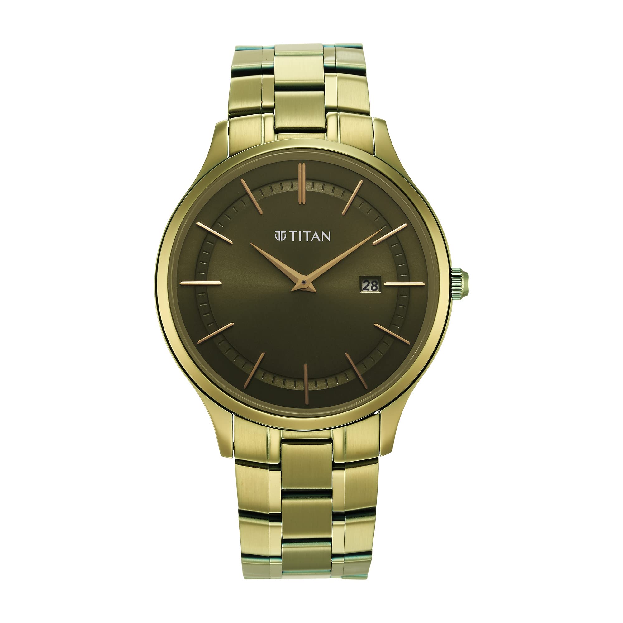 Titan Analog Green Dial MenS Watch-90142Qm03 Stainless Steel, Green Strap