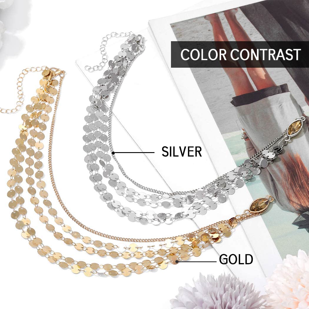 Aukmla Boho Sequins Head Chain Festival Wedding Headpiece Hair Chain Spring Summer Christmas Fashion Headband Hair Jewelry For W