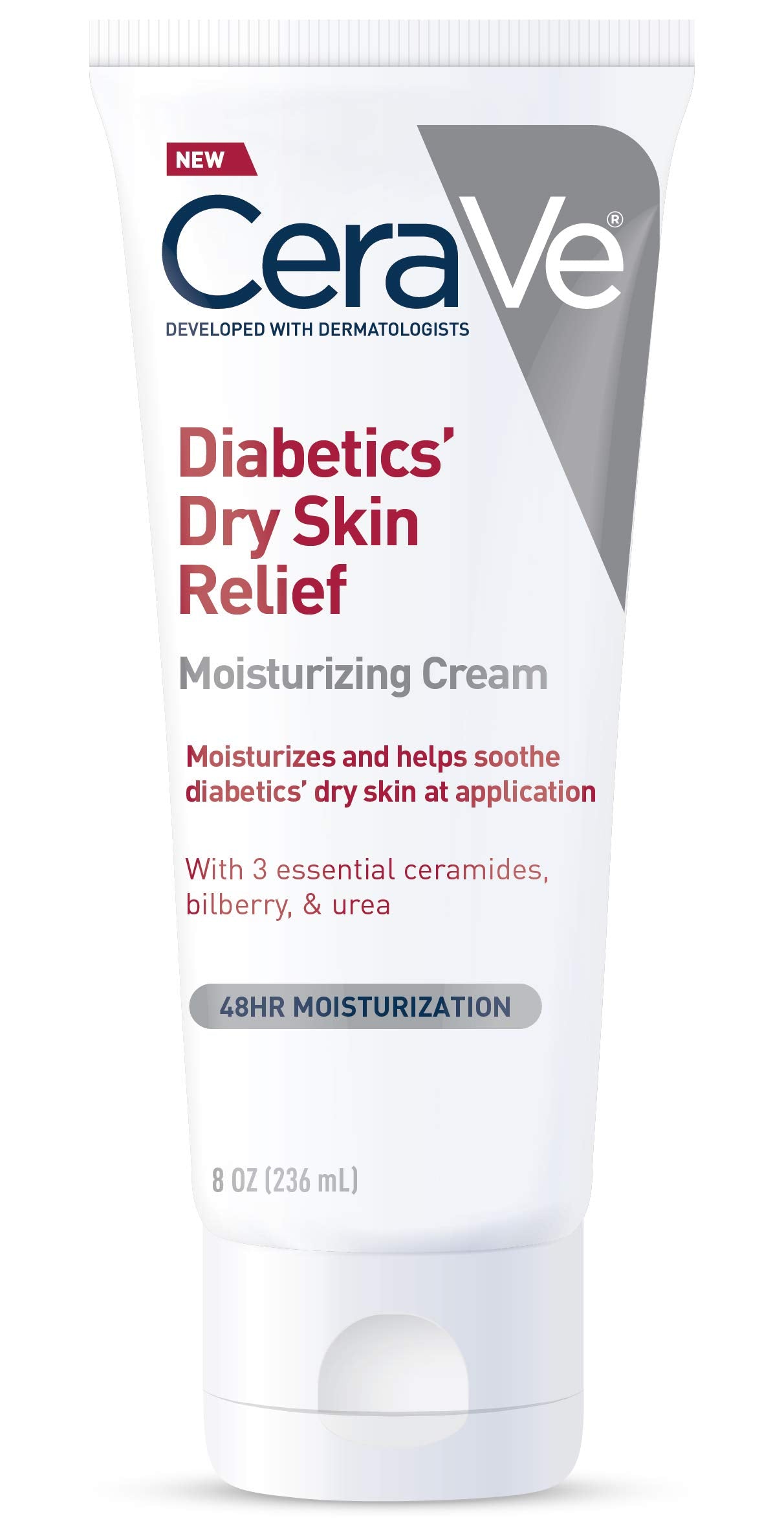 CeraVe Moisturizing Cream for Diabetics Dry Skin, Urea Cream with Bilberry for Face and Body, Fragrance Free & Paraben Free, 8 O