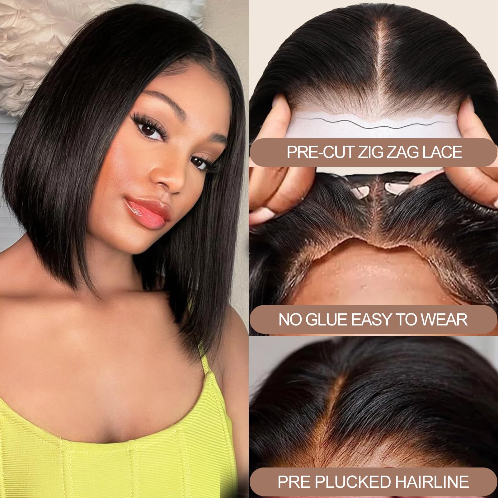 Aisi Wear And Go Glueless Closure Wigs Human Hair Pre Plucked Pre Cut Short Bob Lace Front Wigs For Black Women 4X4 Lace Closure