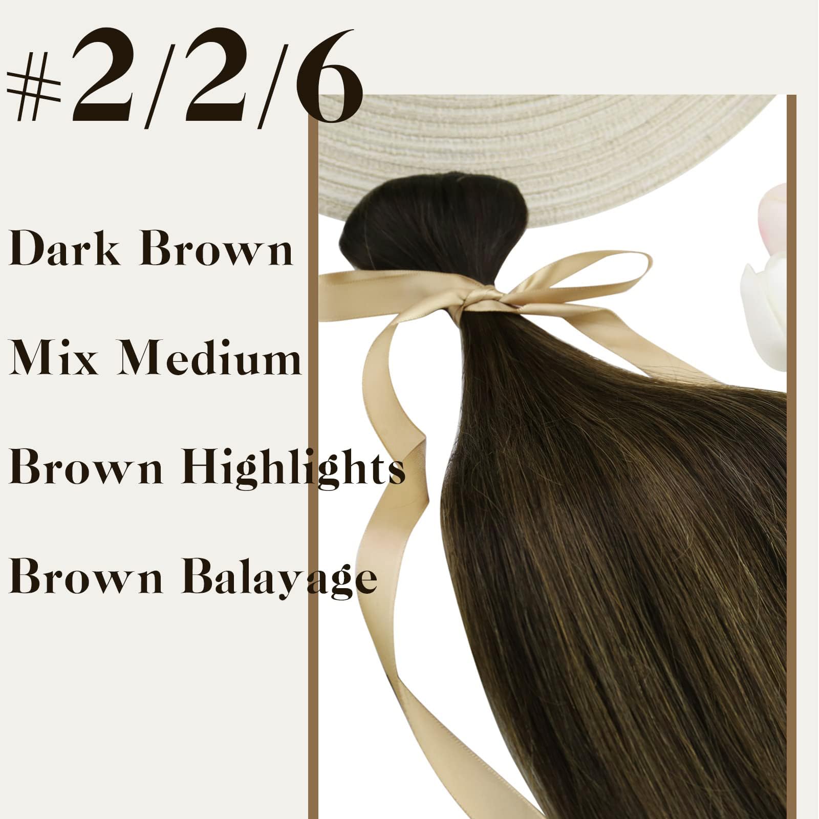Sunny Straight Clip In Hair Extensions Real Human Hair 3Pcs Lace Clip In Human Hair Extensions Dark Brown Mix Medium Brown Balay