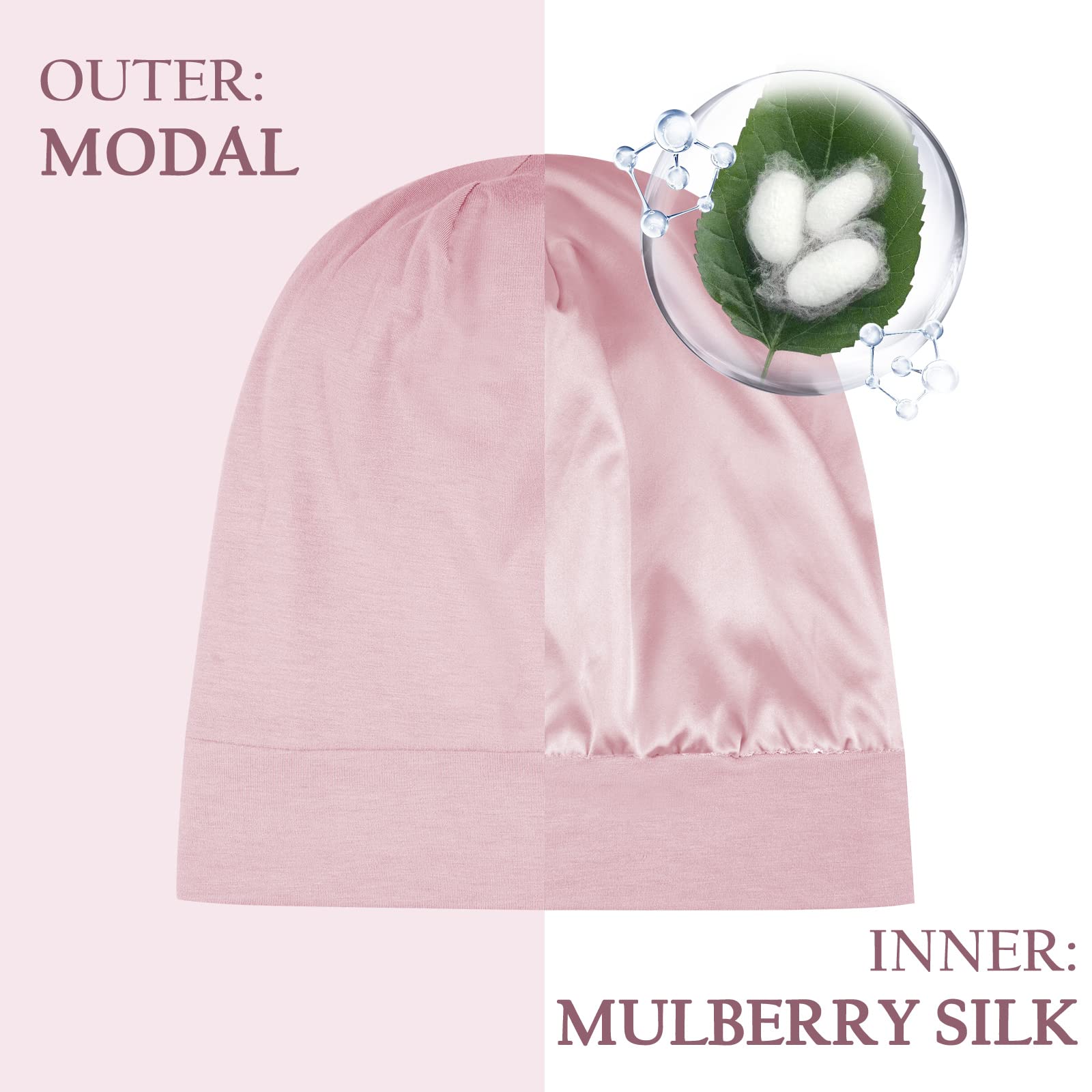 OLESILK 100% Mulberry Silk Bonnet for Sleeping, Medium Size, Pink Sleep Cap