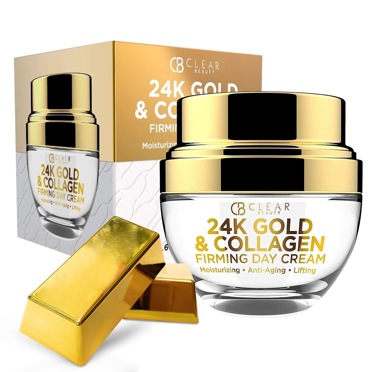 Clear Beauty 24K Gold And Collagen Daily Face Moisturizer - Reduces Age Spots, Fine Lines & Wrinkles, Lifting & Firming Day Crea