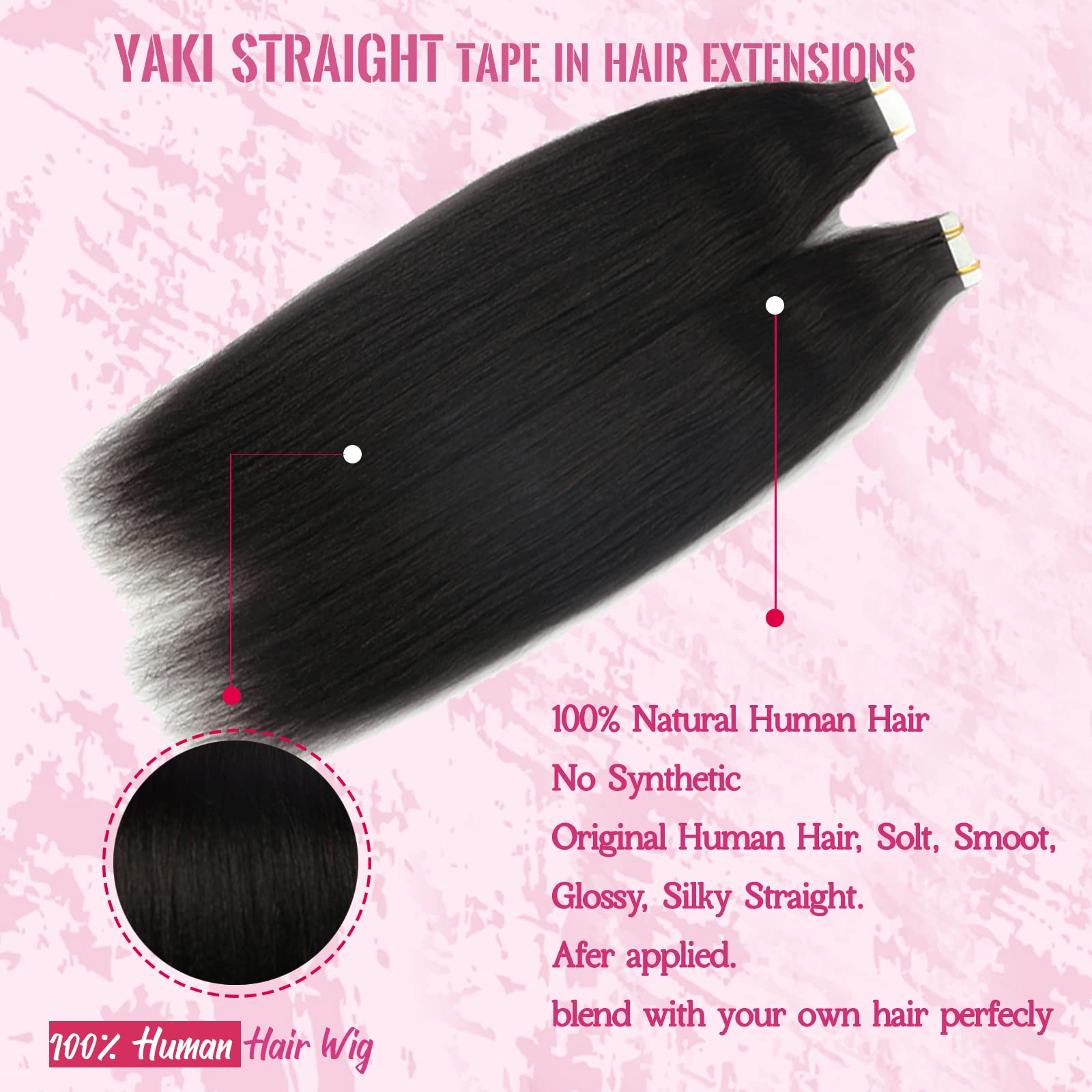 Yaki Tape In Hair Extensions Human Hair Black Yaki Straight Extensions Tape Ins 40 Pieces 100G Seamless Double Sided 100% Remy H