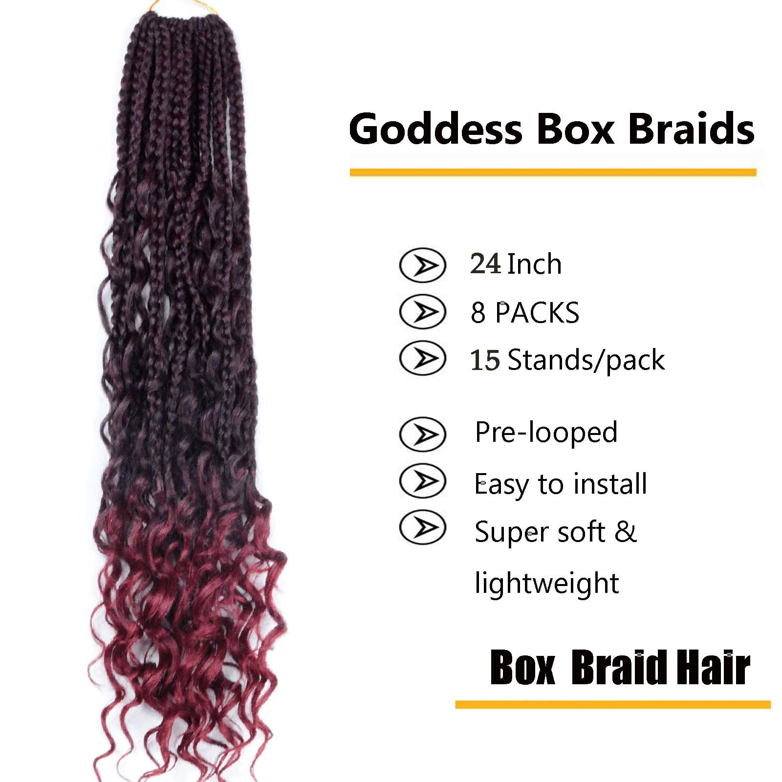 Goddess Bohemian Box Braids Crochet Hair 24 Inch Boho Crochet Box Braids With Curly Ends,8 Packs Bohomian Box Braids Crochet Hai