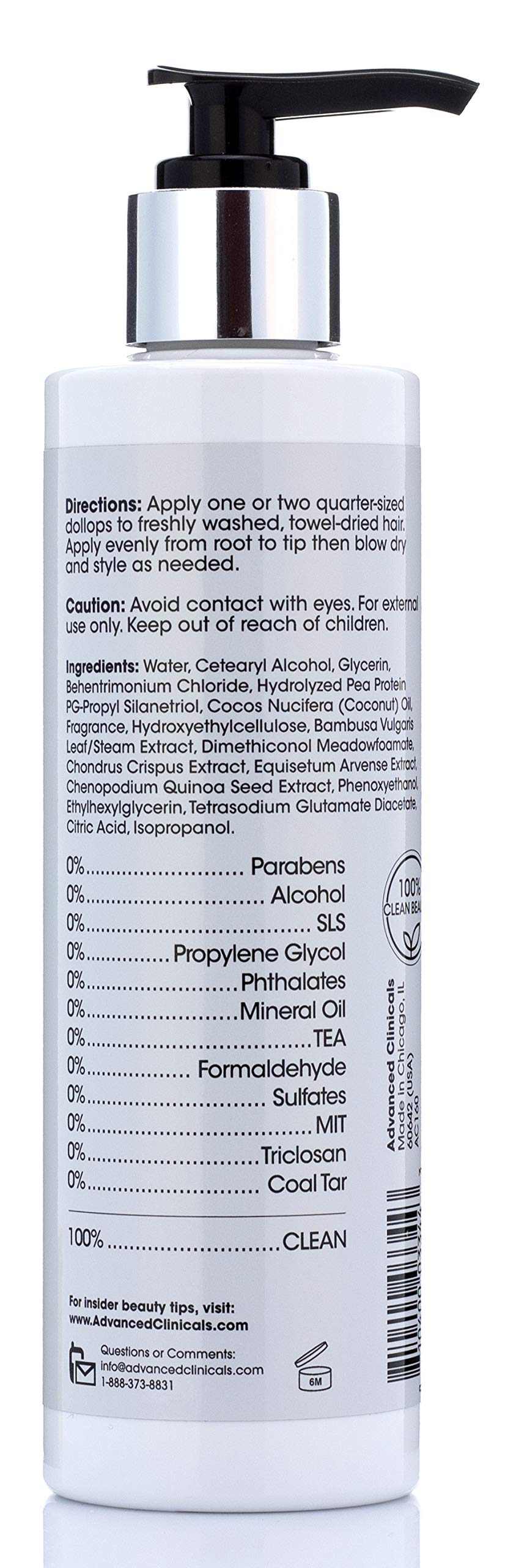 Advanced Clinicals 10-In-1 Anti-Frizz Hydrating Heat Protectant Hair Cream Coconut & Bamboo Strengthen, Detangle & Smooth Dry, D