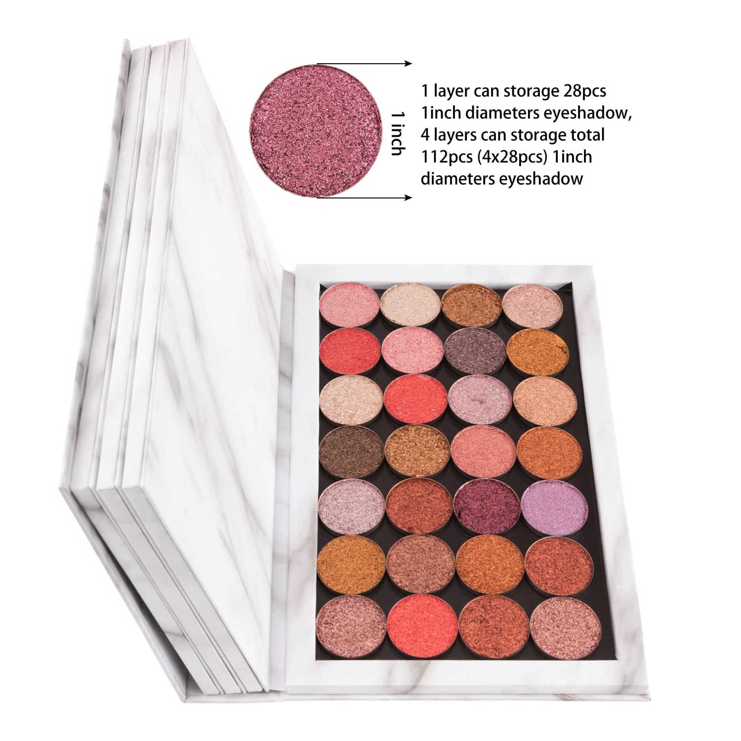 Allwon 4-Layer Book Shaped Marble Magnetic Palette Large Empty Makeup Palette Storage Box For Eyeshadow Lipstick Blush Powder (W