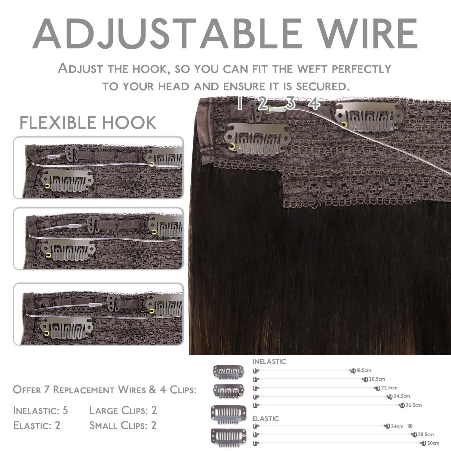 Wennalife Wire Hair Extensions (Increase 50% Lifespan) Real Human Hair 14 Inch 105G Balayage Dark Brown To Chestnut Brown Remy R