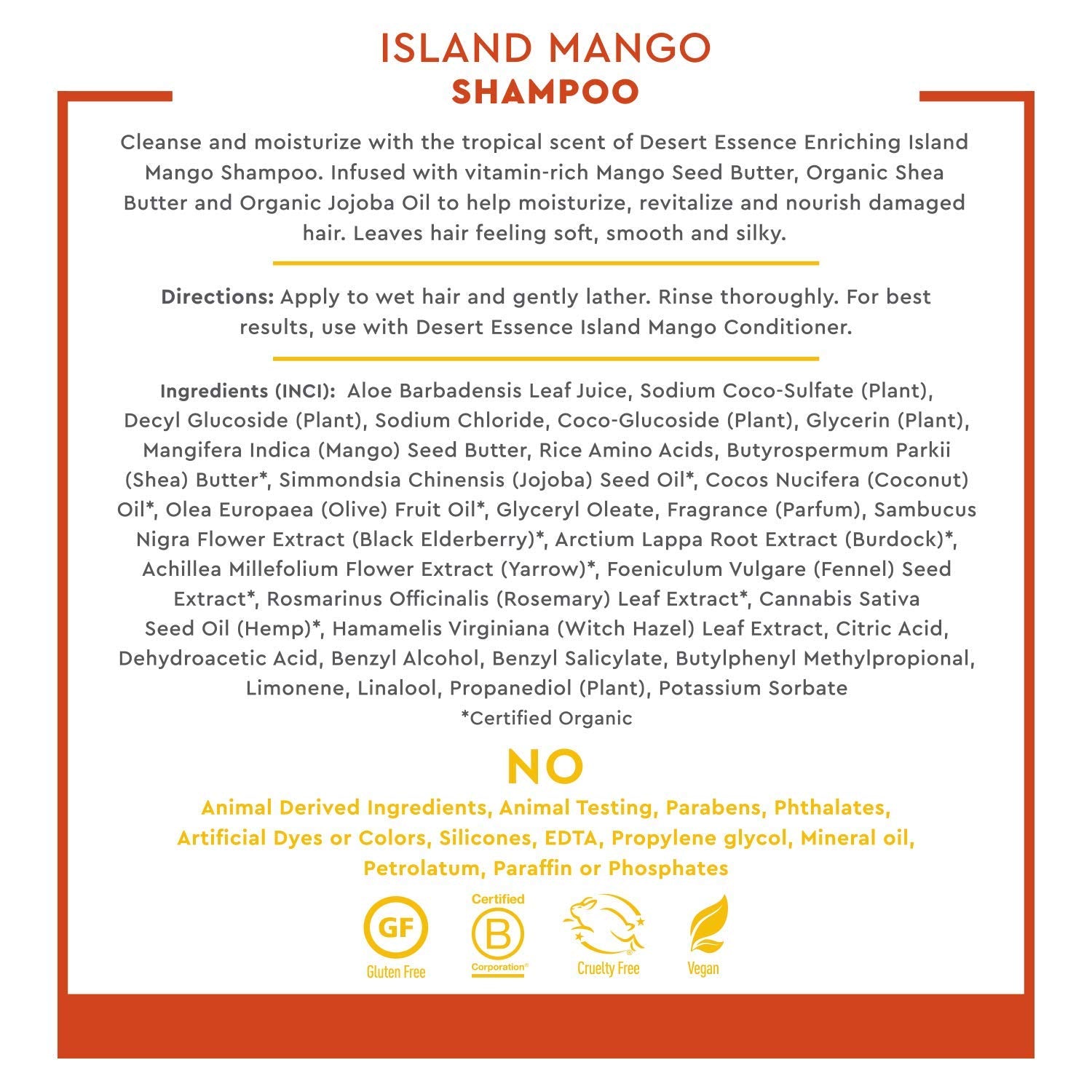 Desert Essence Island Mango Shampoo & Conditioner Bundle - 8 Fl Ounce - Enriching - Shea Butter - Jojoba Oil - Smooth & Silky -