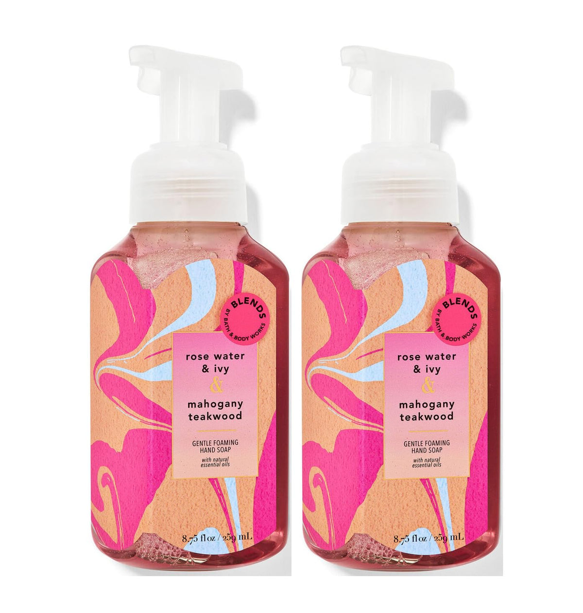 Bath And Body Works Gentle Foaming Hand Soap 8.75 Ounce 2-Pack (Rose Water & Ivy & Mahogany Teakwood)