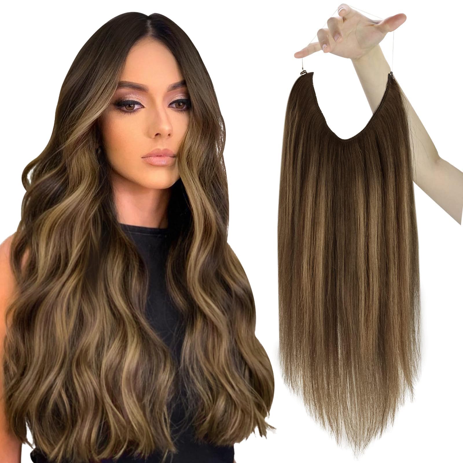 Sunny Wire Hair Extensions 80g 12inch Thick Wire Human Hair Extensions Balayage Dark Brown to Ombre Caramel Blonde Brown Hair Ex