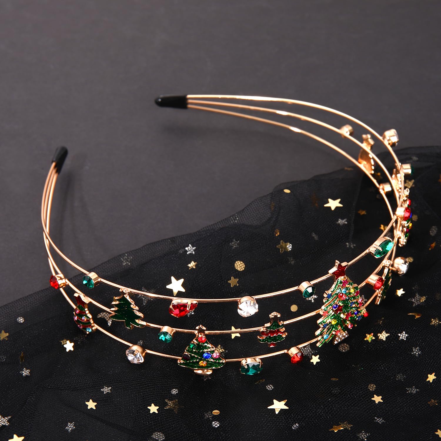 HEIDKRUEGER Christmas Headband for Women Red Green Crystal Xmas Tree Hairband Christmas Party Hair Hoop Accessories(Christmas Tr