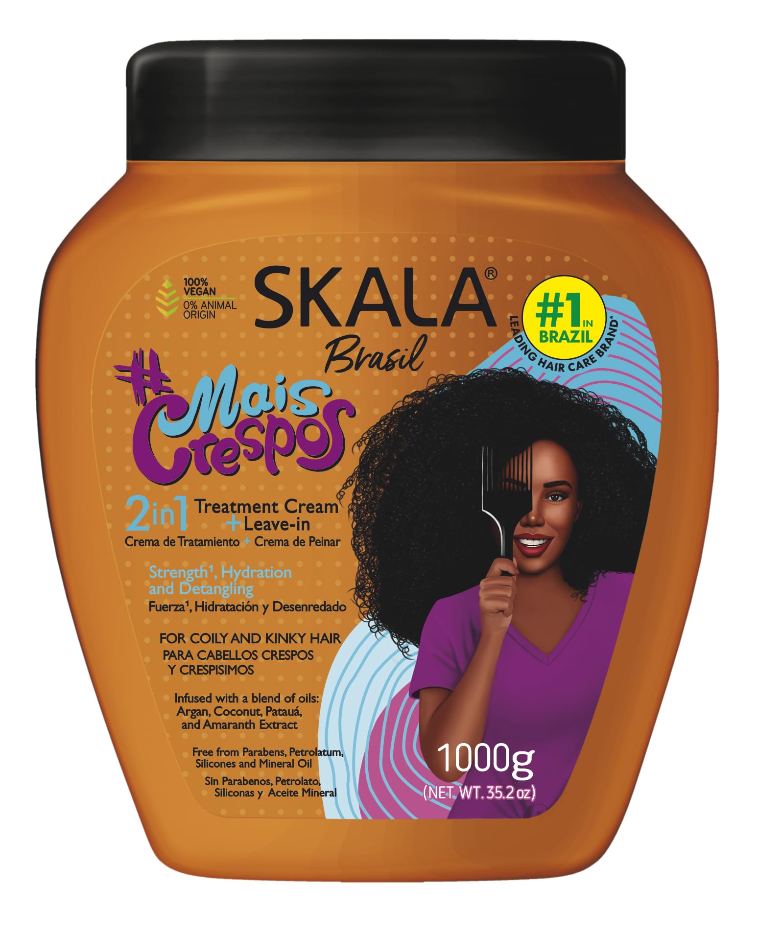 SKALA Mais Crespos Super Curly Hair Type 4ABC - Hydrate , Eliminate Frizz 2 IN 1 Conditioning Treatment Cream and Cream To Comb 