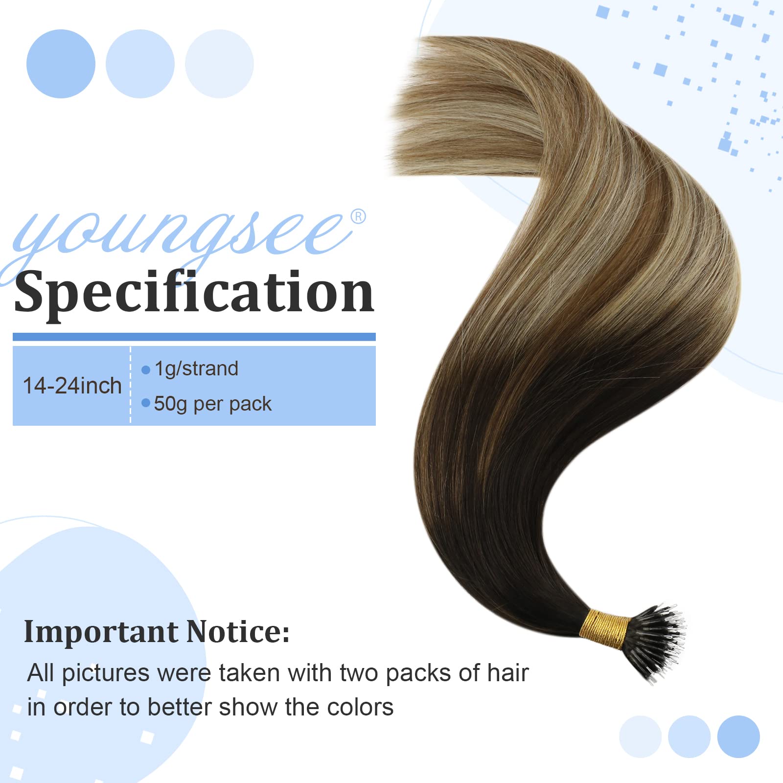 Youngsee Nano Bead Hair Extensions Brown Real Hair Nano Extensions Ombre Dark Brown To Medium Brown With Blonde Pre Bonded Nano
