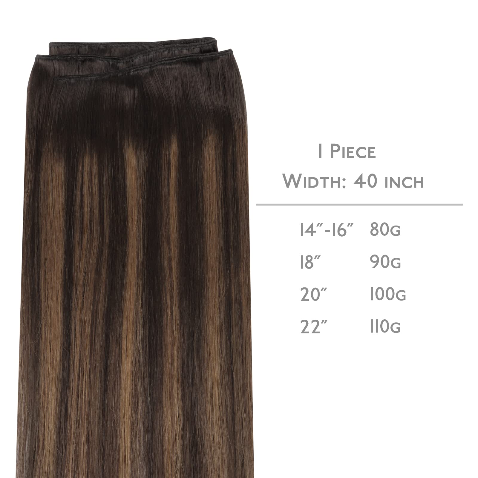 Wennalife Sew In Hair Extensions Real Human Hair, 20 Inch 100G Balayage Dark Brown To Chestnut Brown Machine Weft Hair Extension