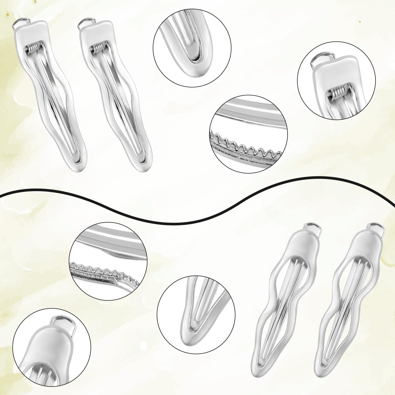4pcs Wave Hair Clips, 2.44 Inch Silver Wavy Alligator Hair Clips Duckbill Hair Pins Cute Hair Barrettes for Women Girls Thick &