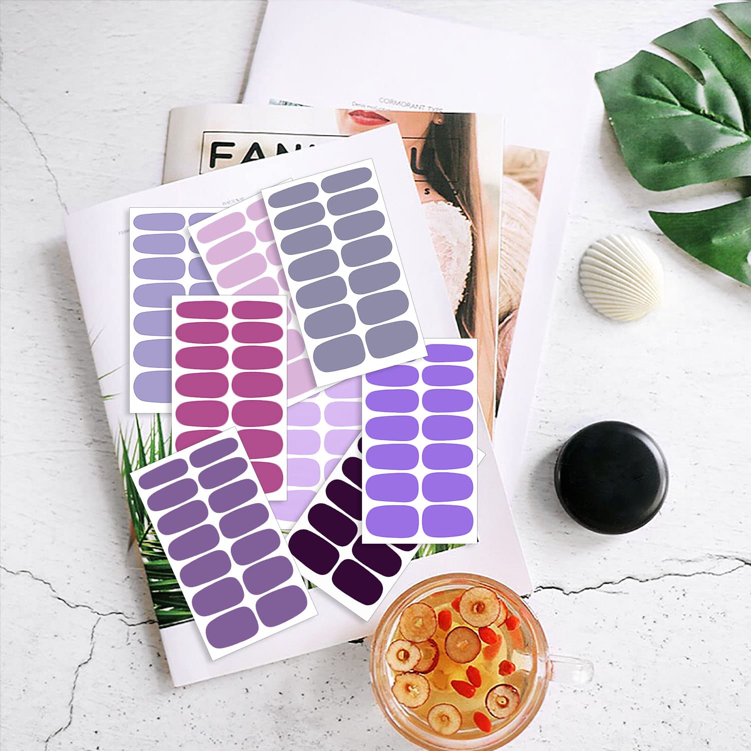 WOKOTO 20 Sheets Purple Solid Nail Stikcers Full Nail Wraps for Women Nail Art Decals Nail Polish Strips 280 Tips Gel Nail Strip