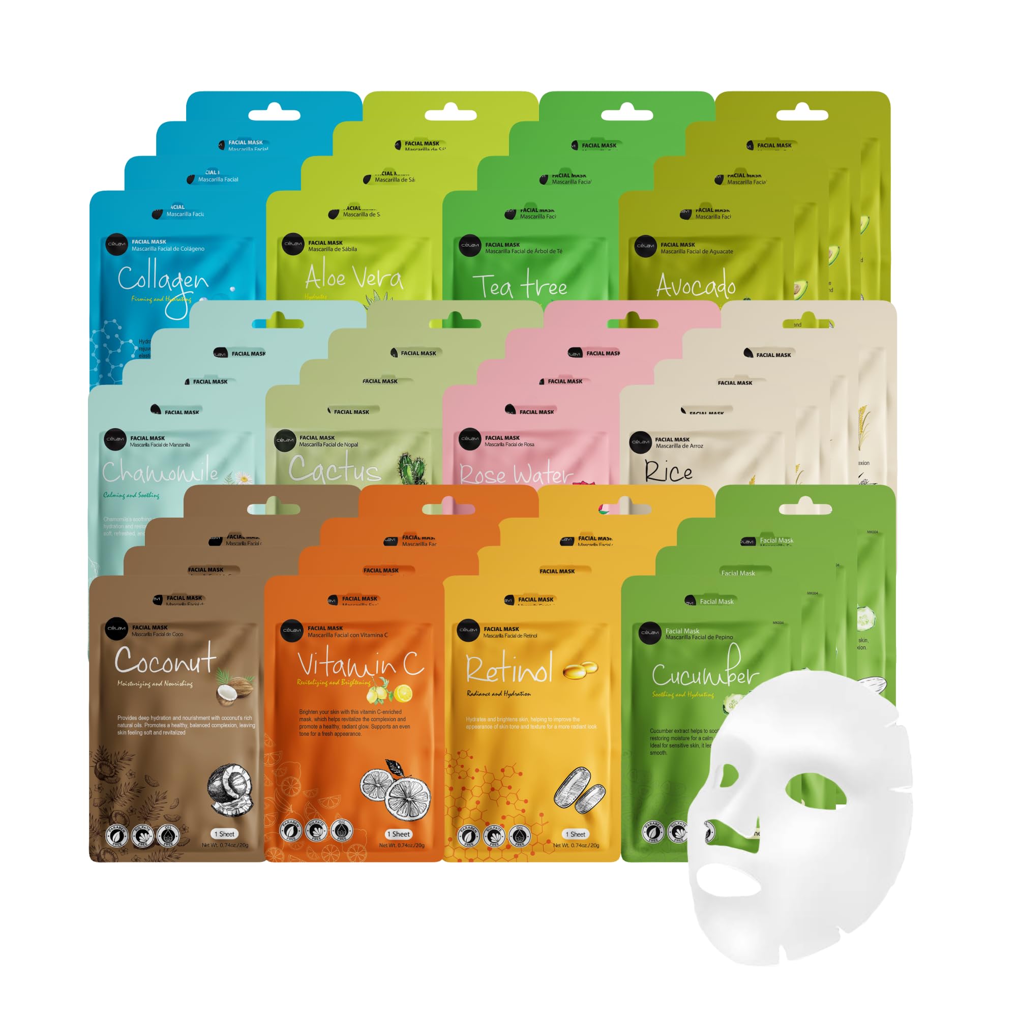 Celavi Essence Facial Face Mask K-Beauty Skincare Korea Skin Care Moisturizing 48 Pack B Set