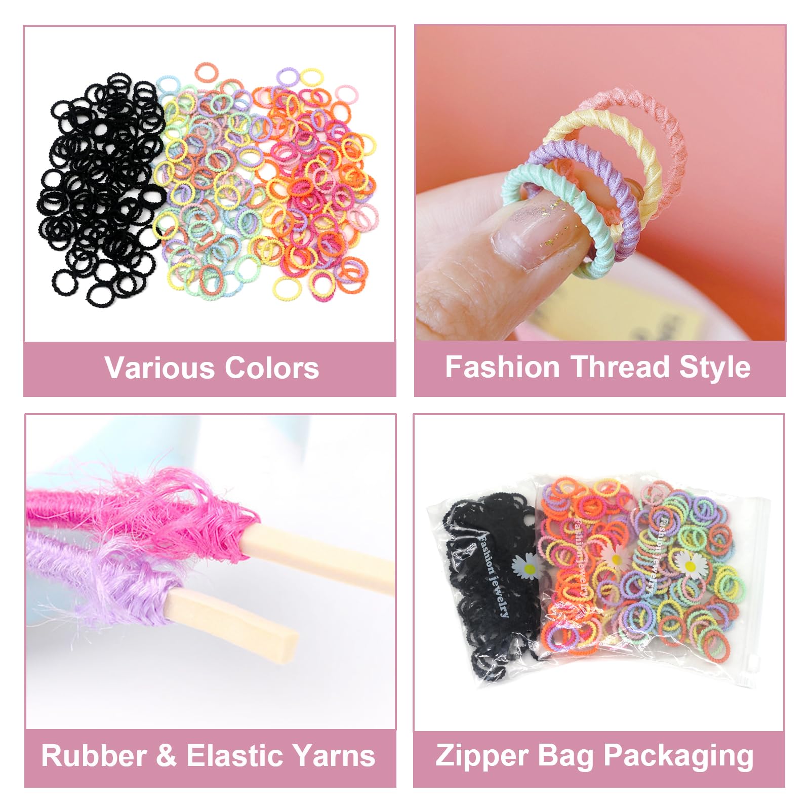 300Pcs Small Hair Ties For Baby Kids Girls Thin Hair, No Crease Toddler Soft Elastic Hair Ponytail Holders, Cute Cotton Thread S