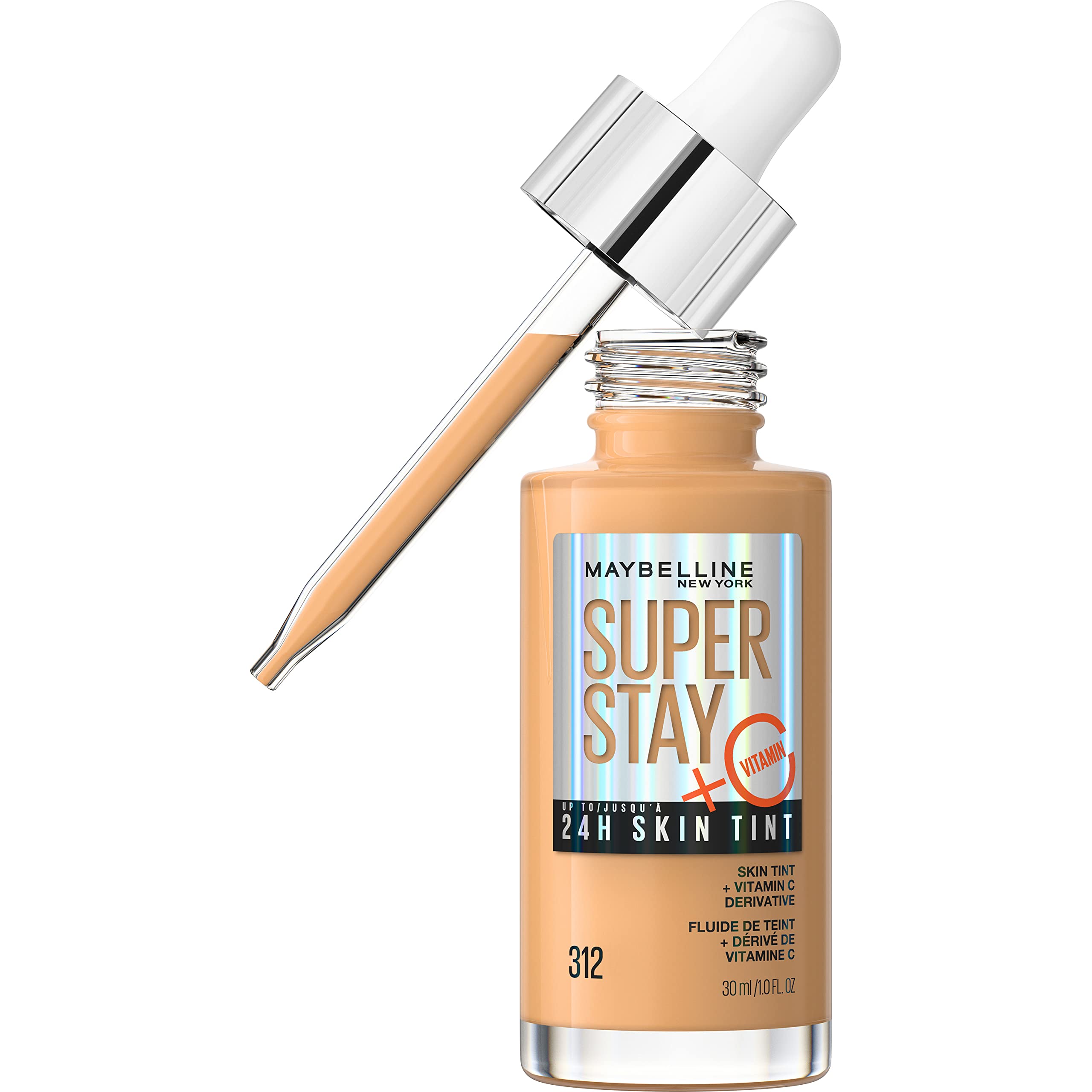 Maybelline Super Stay Up to 24HR Skin Tint, Radiant Light-to-Medium Coverage Foundation, Makeup Infused With Vitamin C, 312, 1 C