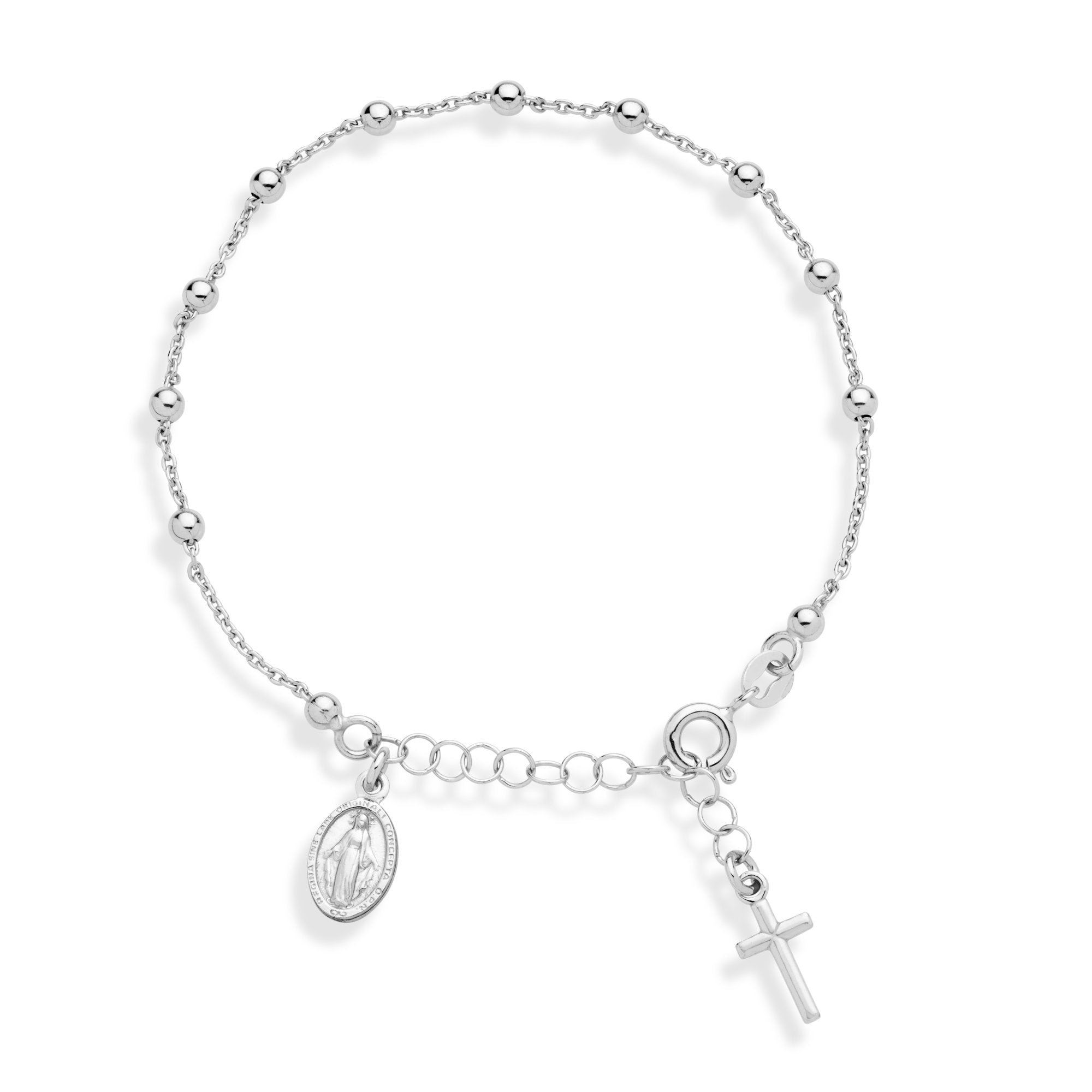 Miabella 925 Sterling Silver Italian Rosary Cross Bead Charm Link Chain Bracelet for Women Teen Girls, Adjustable, Made in Italy