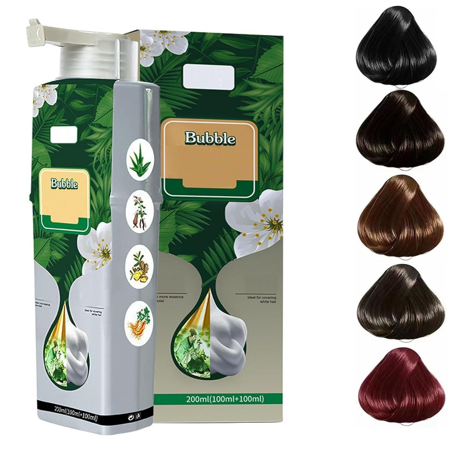 200 ML Natural Plant Bubble Hair Dye, for Grey Hair Color Dye Shampoo.(Natural Black)