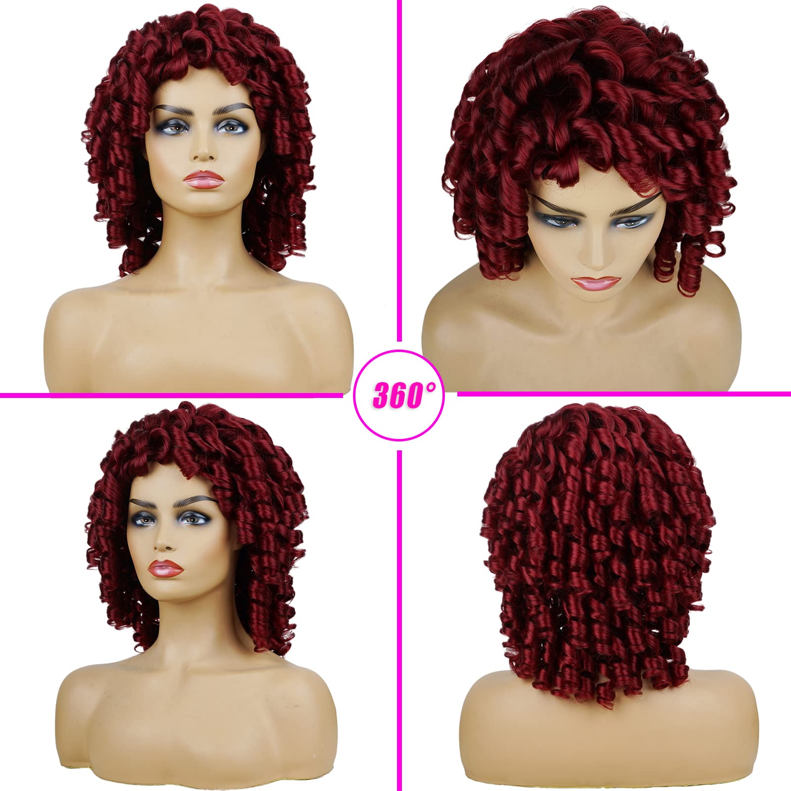 Andromeda Red Curly Wigs For Black Women Soft Short Curly Wig With Bangs Fluffy Kinky Curls Synthetic Wig Loose Curly Costume Co