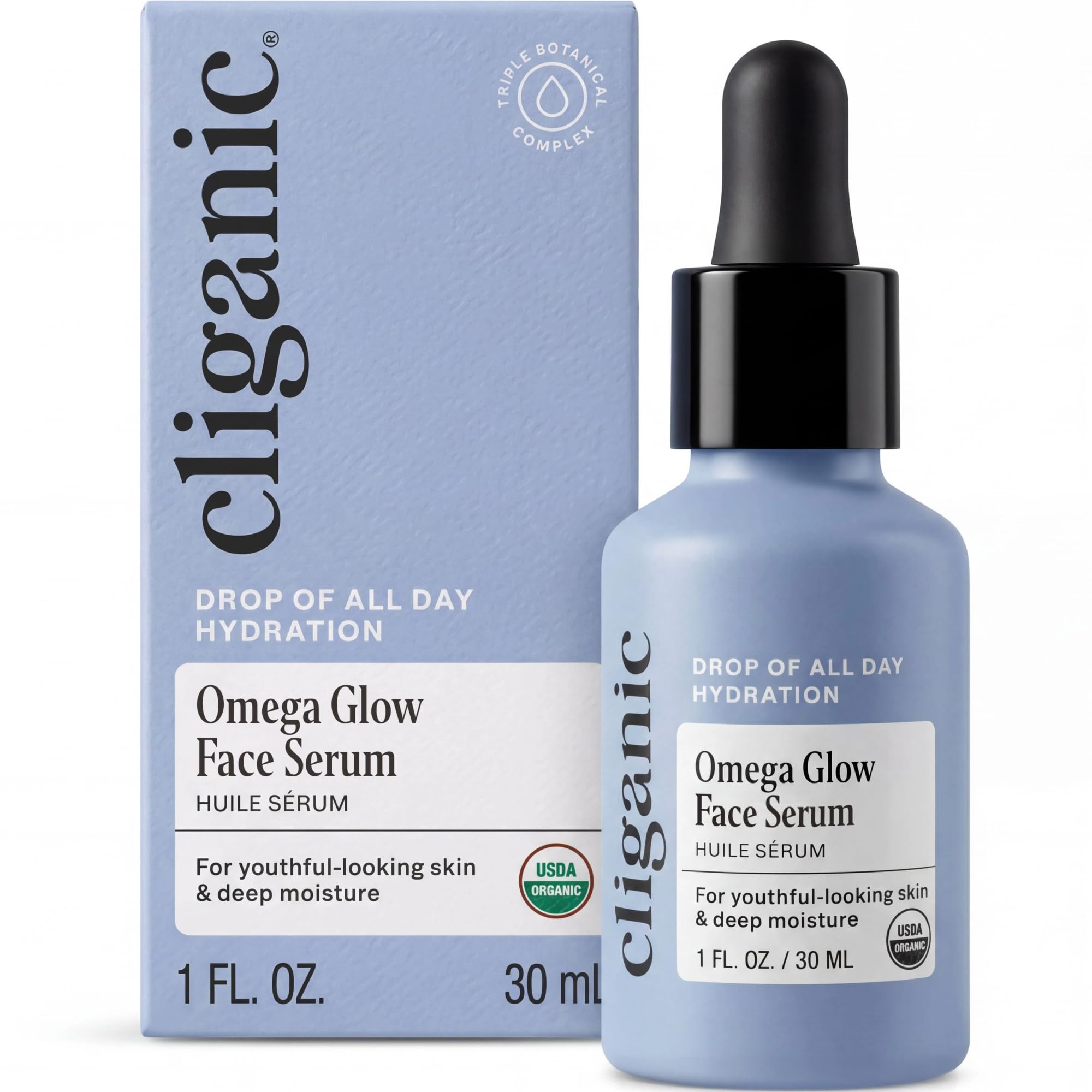 Cliganic Omega Glow Face Serum with Triple Botanical Complex  Jojoba, Rosehip & Argan Oils, Hydrating Facial Serum Helps Reduce