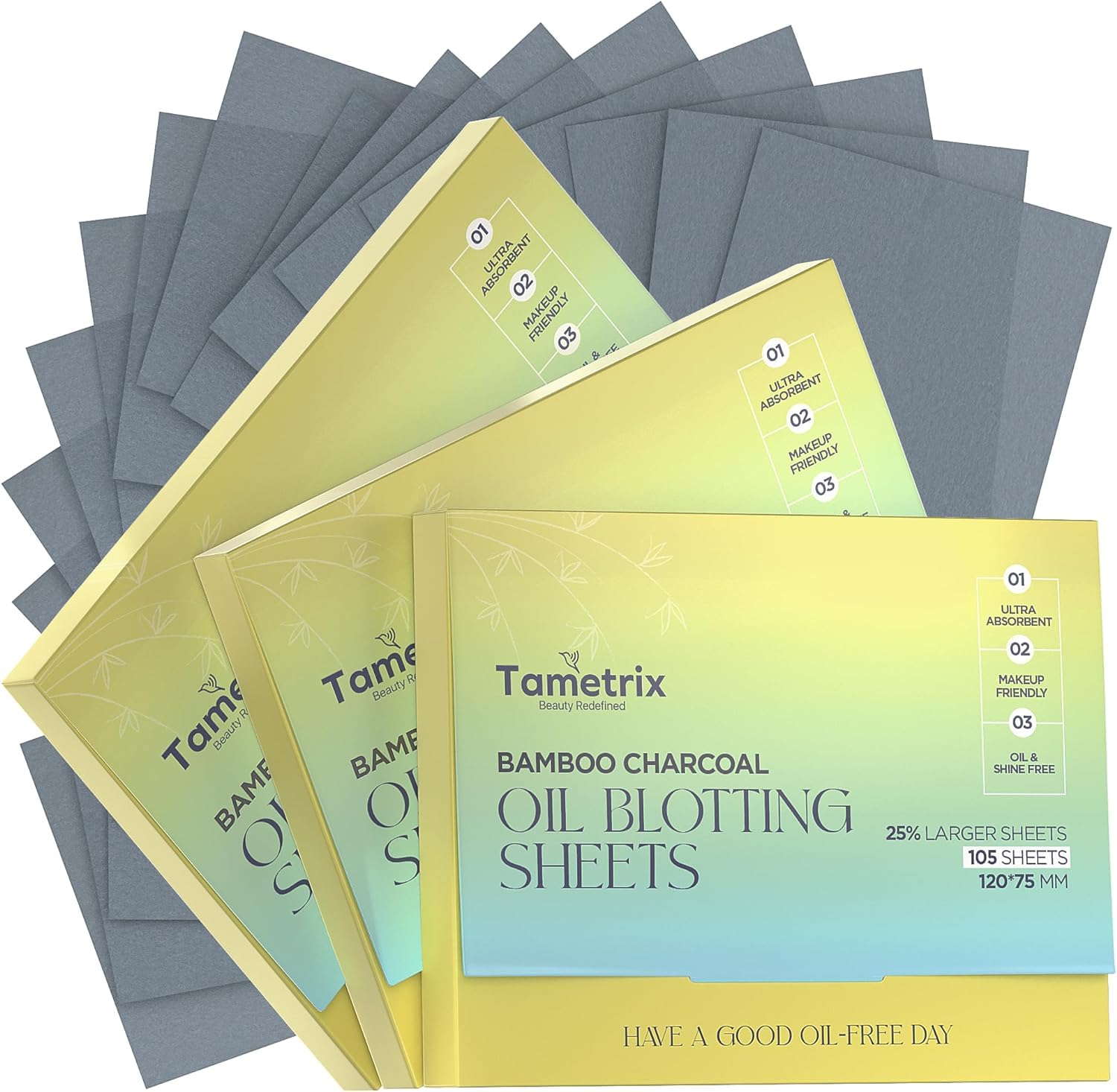 Natural Oil Blotting Sheets for Face - 3 Pack 315 Sheets, Blotting Papers for Face, Oil Absorbing Sheets for Face, Skincare & Ma